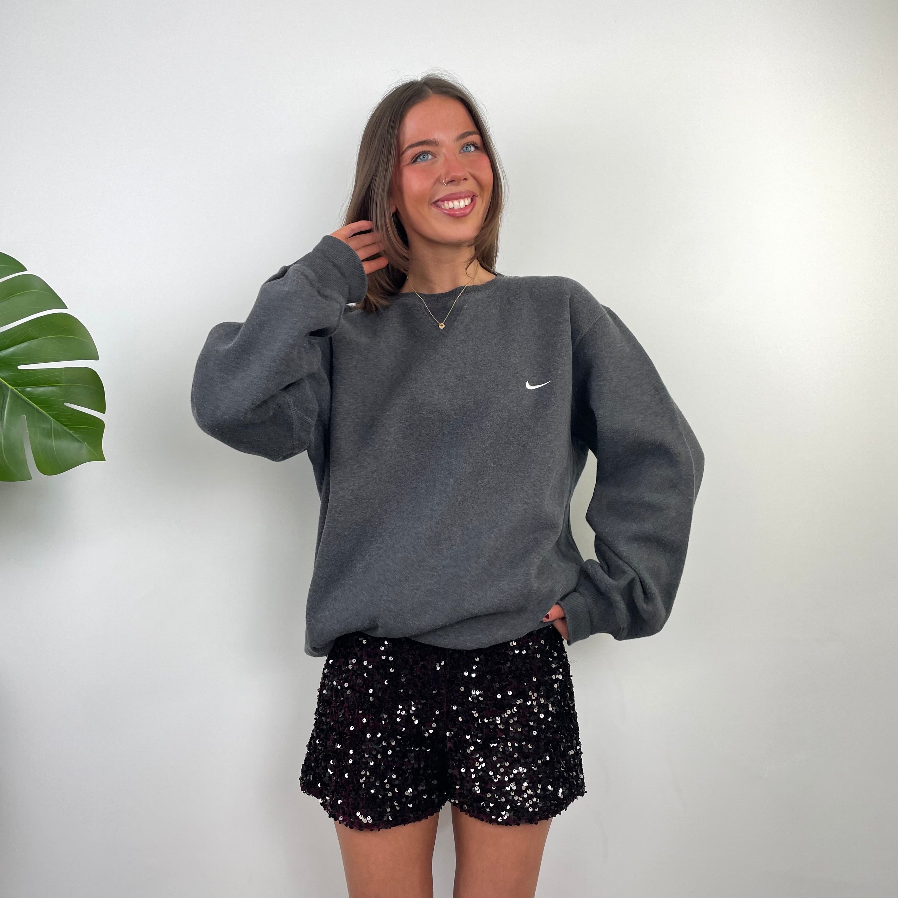 Nike Grey Embroidered Swoosh Sweatshirt (L)