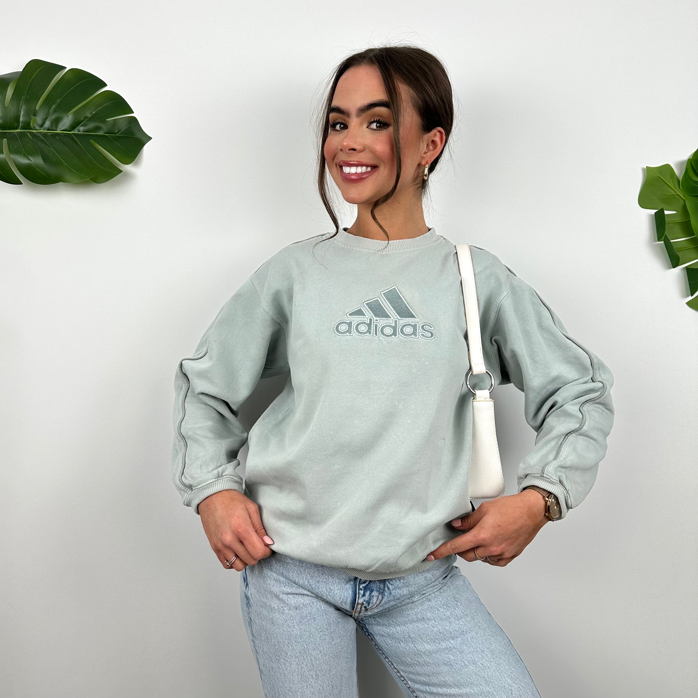 Adidas Baby Blue Embroidered Spell Out Sweatshirt (S)