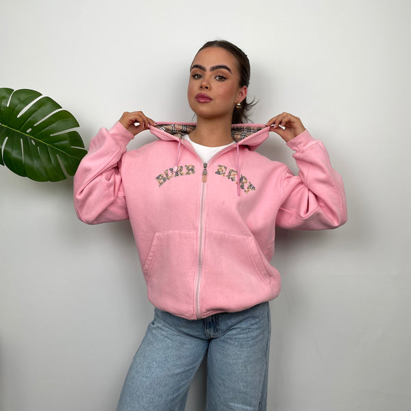 Burberry Pink Embroidered Logo Zip Up Sweatshirt (S)