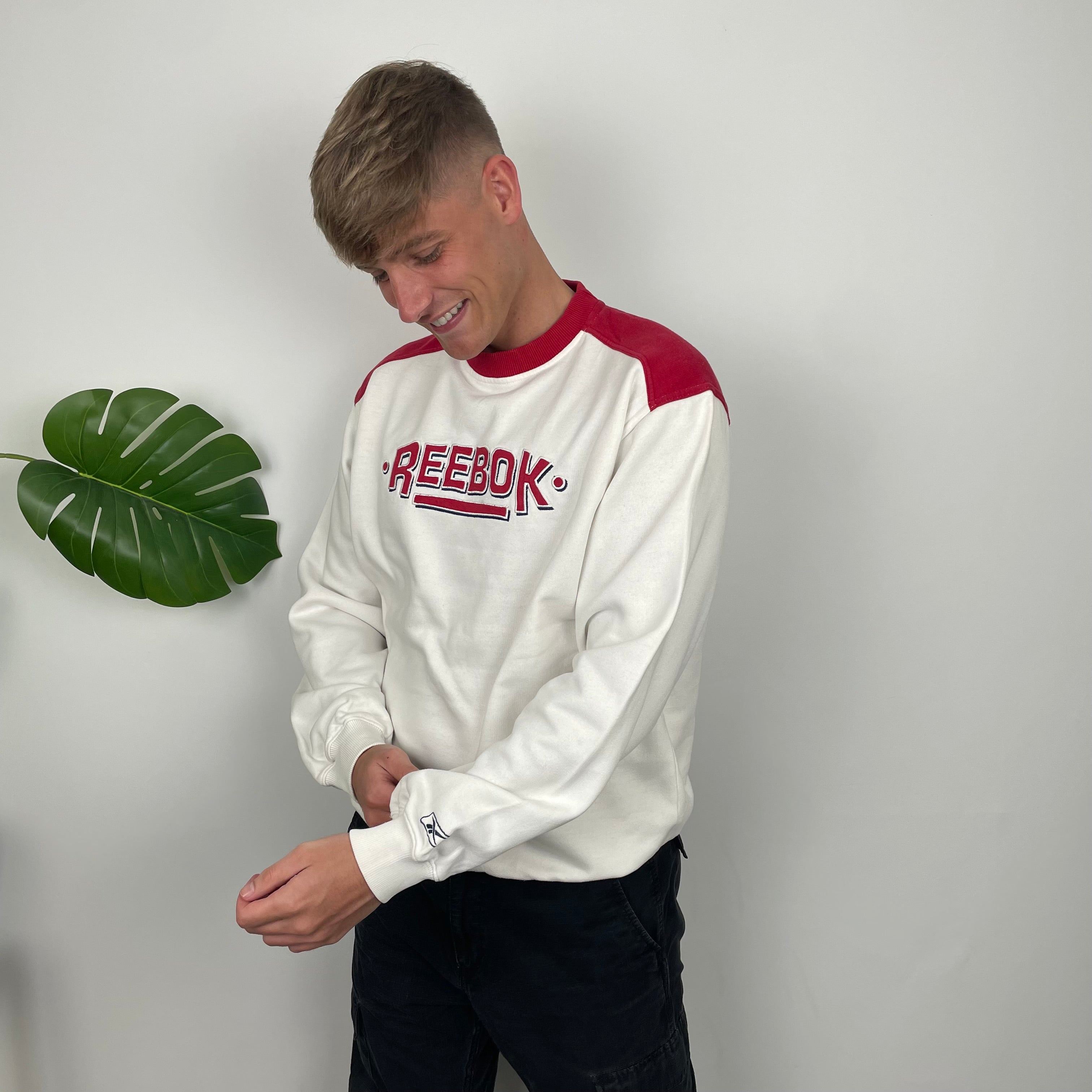 Reebok White Embroidered Spell Out Sweatshirt (L)