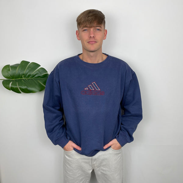 Adidas Navy Embroidered Spell Out Sweatshirt (S)