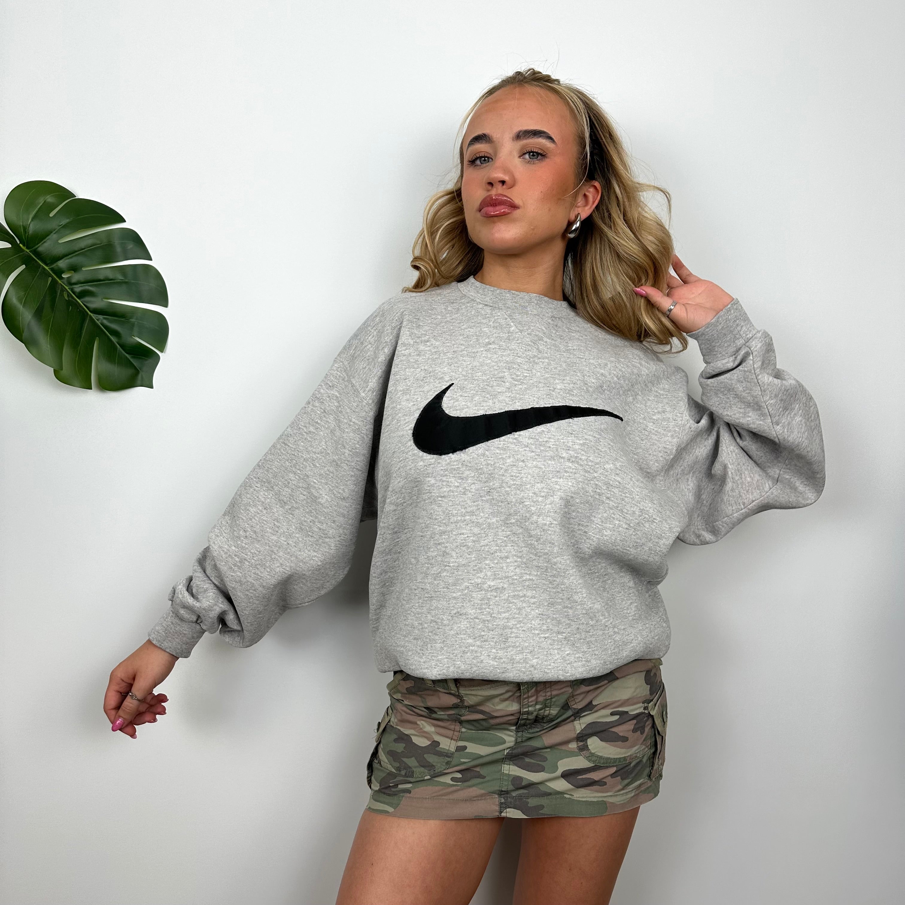 Nike Grey Embroidered Swoosh Sweatshirt (L)