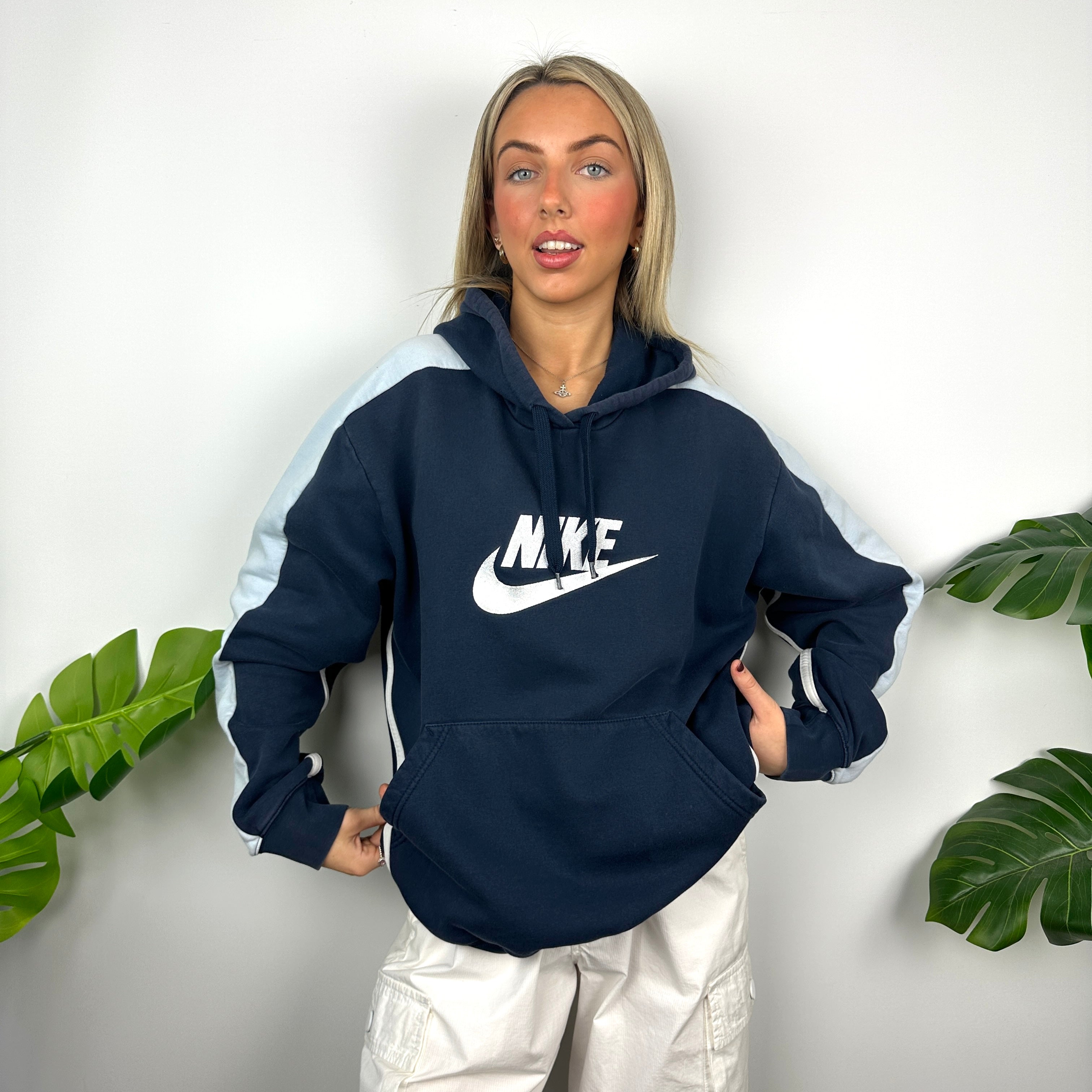 Nike Navy Embroidered Spell Out Hoodie (L)