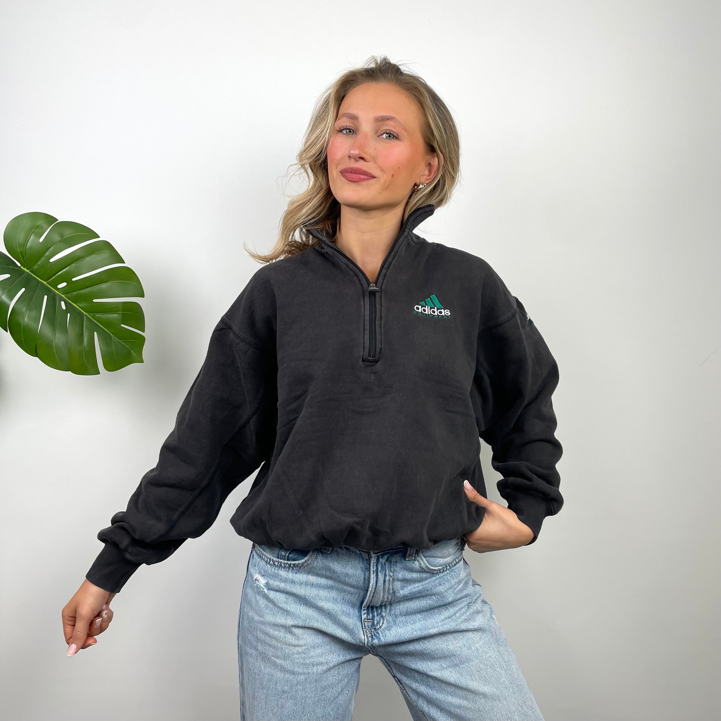 Adidas Equipment RARE Black Embroidered Spell Out Quarter Zip Up (S)