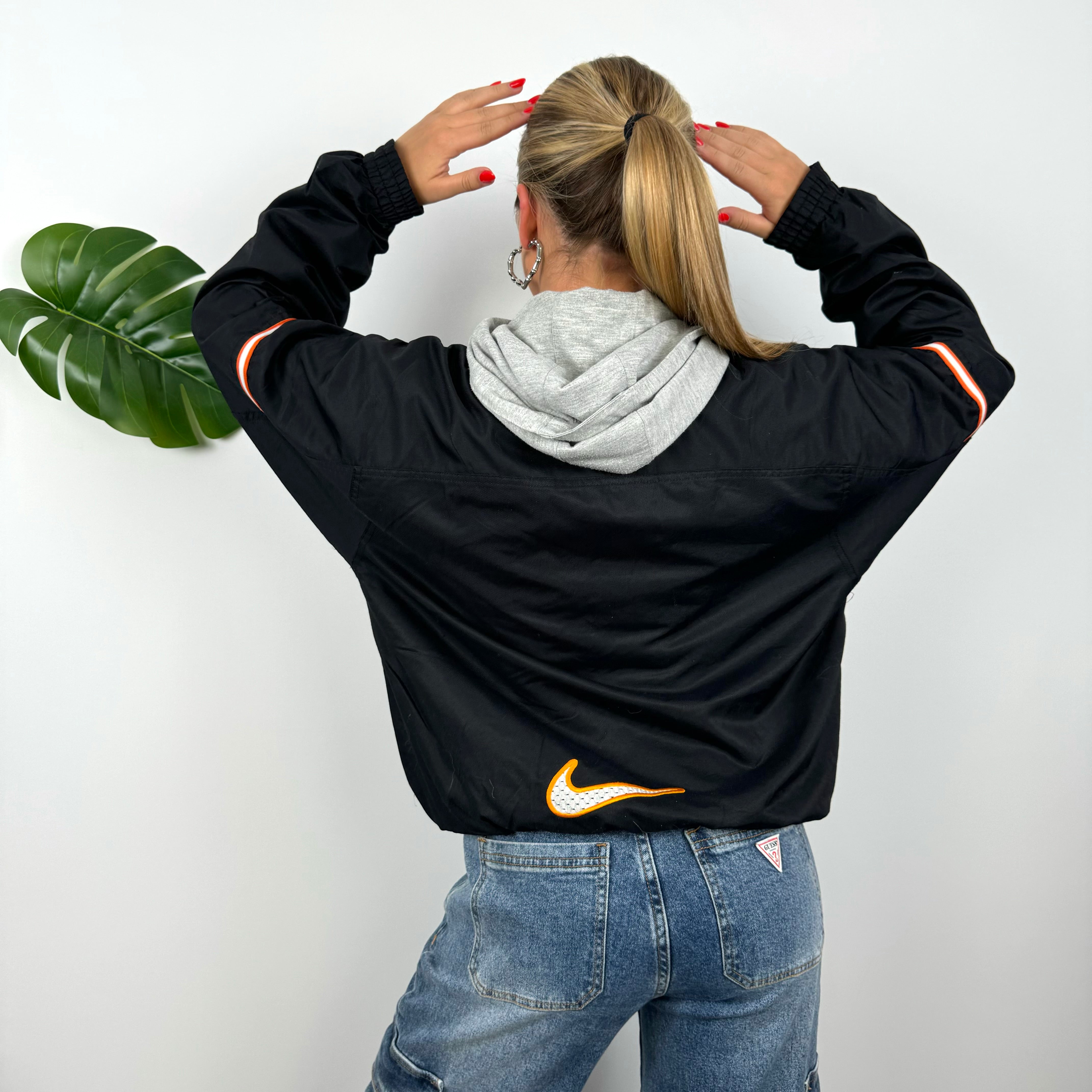 Nike Black Embroidered Swoosh Zip Up Hoodie Jacket (M)