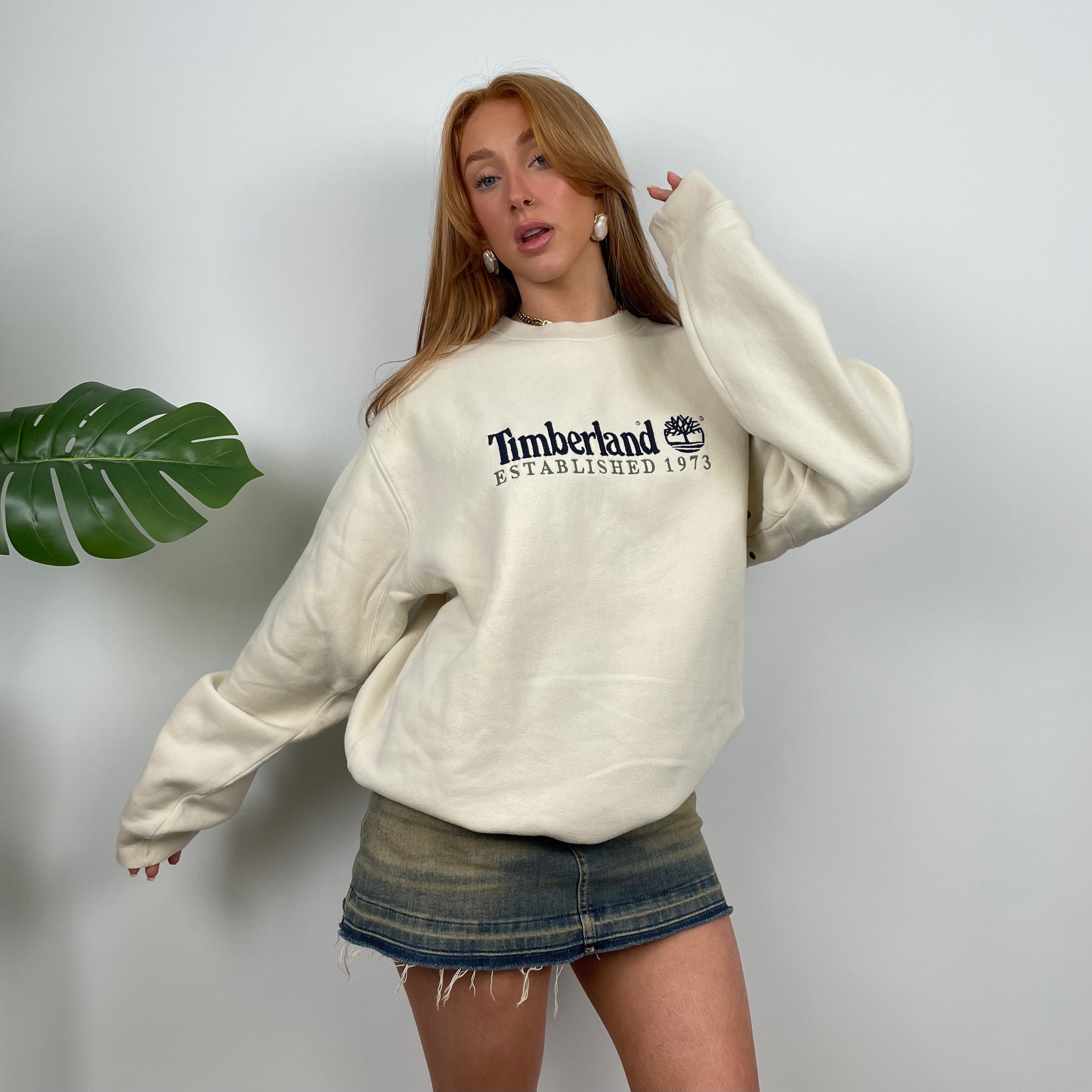 Timberland Cream Embroidered Spell Out Sweatshirt (L)