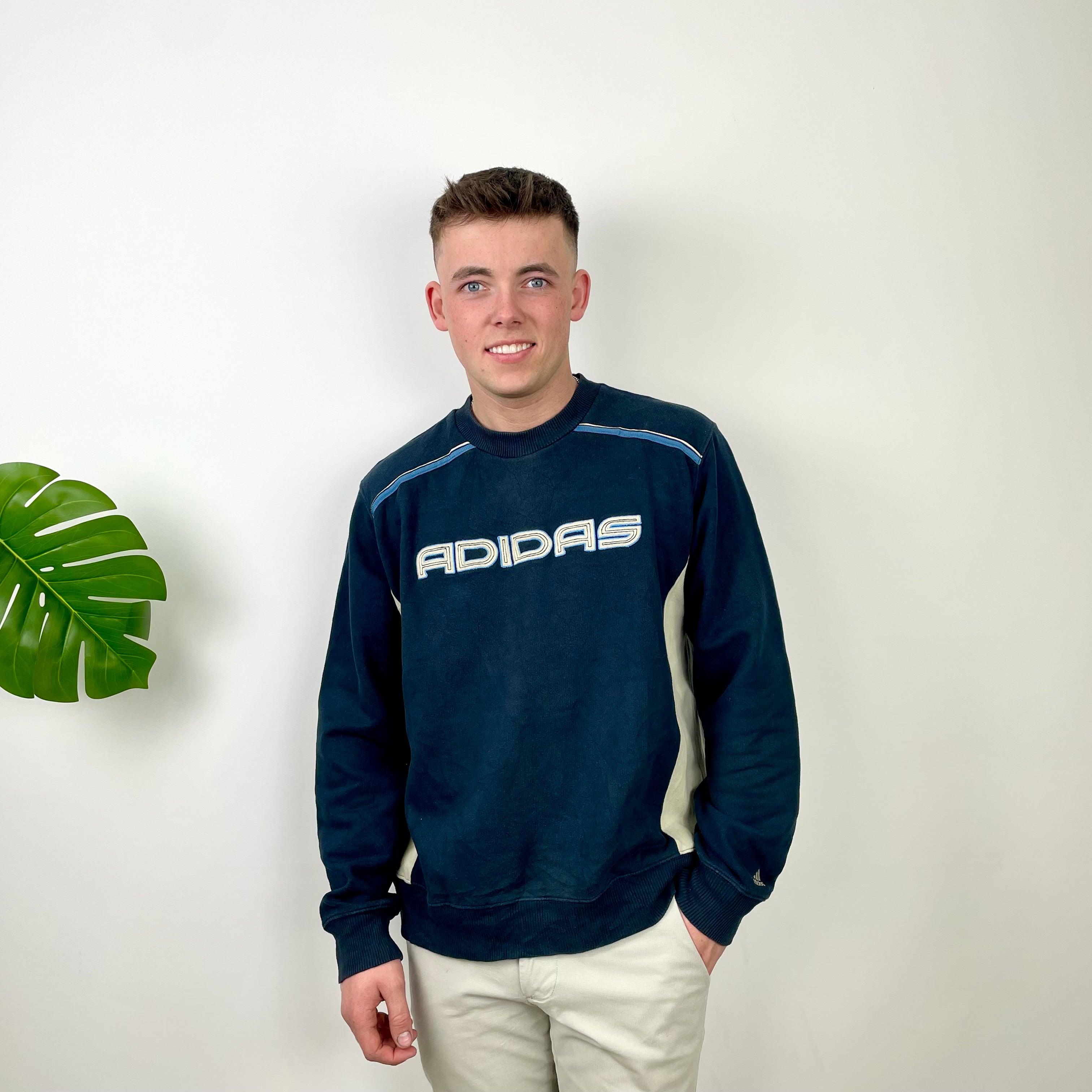 Adidas Navy Embroidered Spell Out Sweatshirt (M)