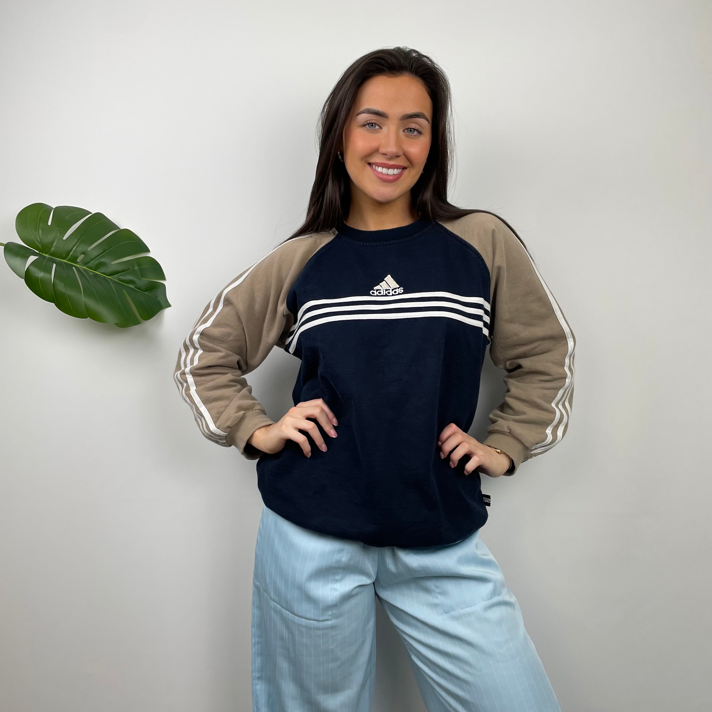 Adidas Tan and Black Embroidered Spell Out Sweatshirt (M)