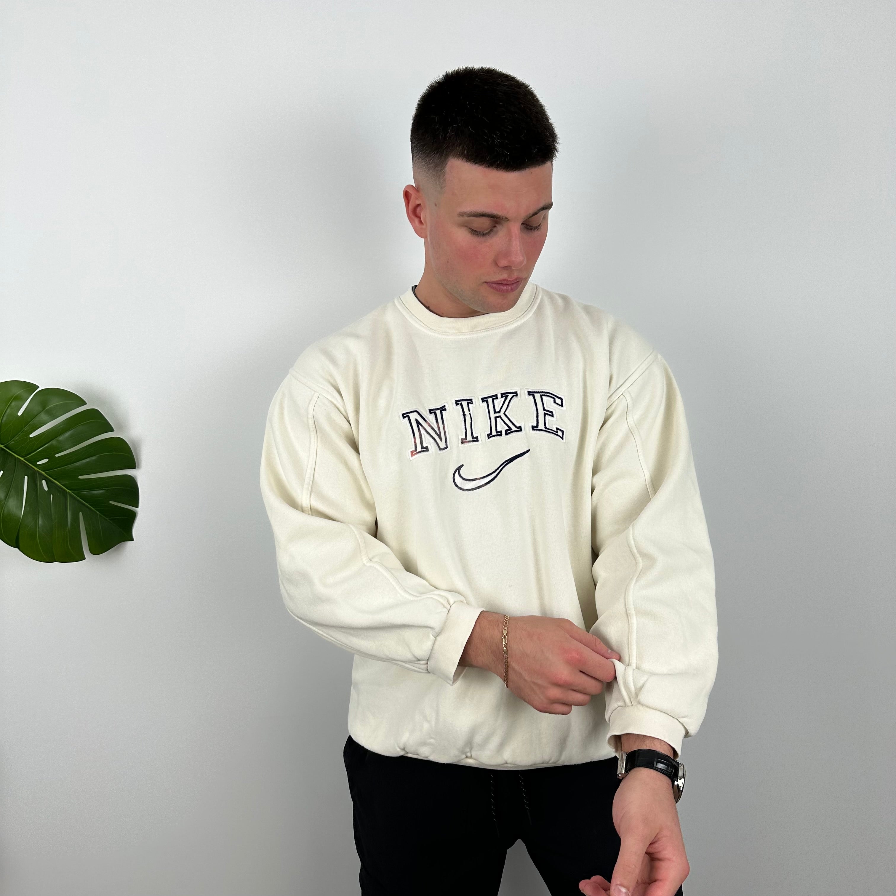 Nike Cream Embroidered Spell Out Sweatshirt (M)