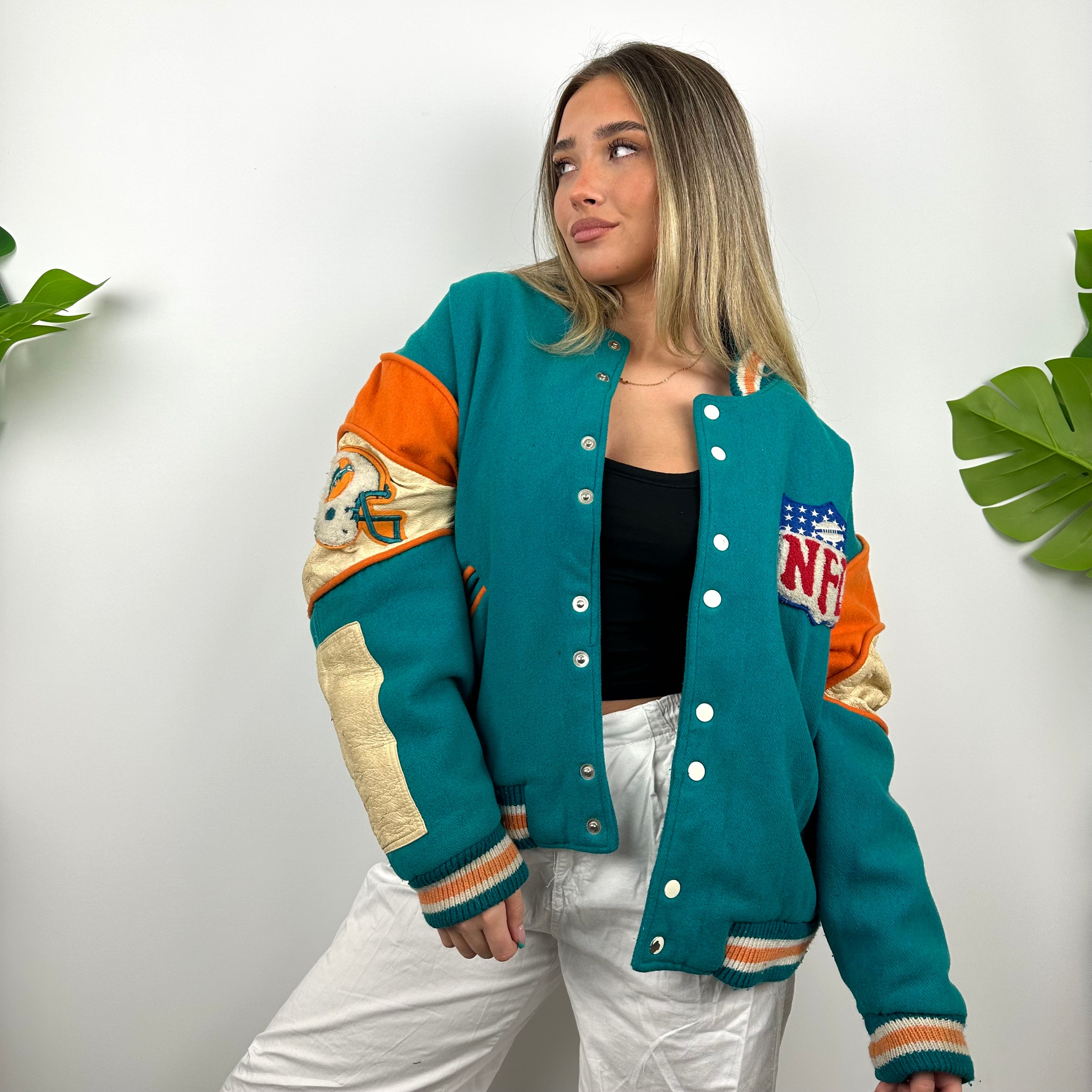 Miami Dolphins NFL ULTRA RARE Blue Heavyweight Jacket as worn by Alix Earle (L)