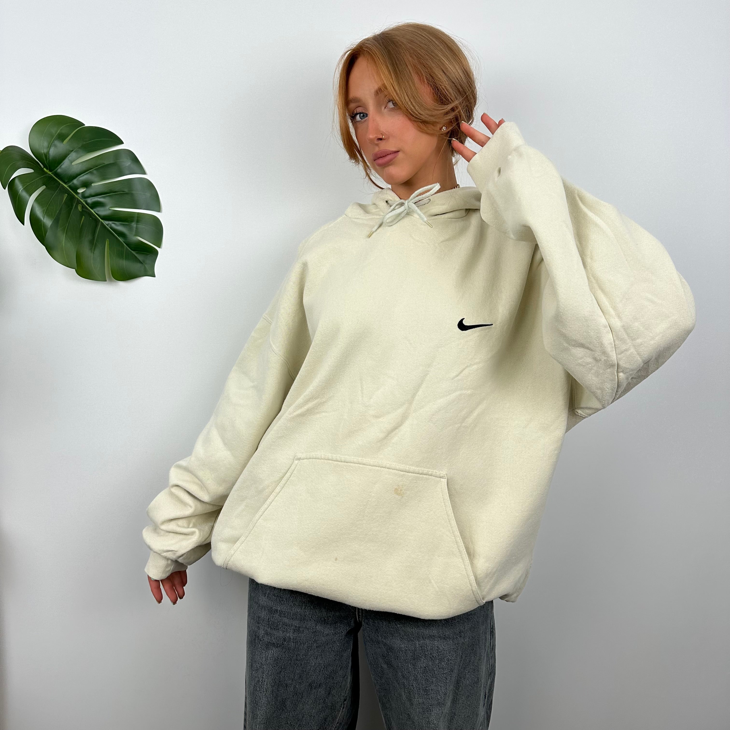 Nike RARE Cream Embroidered Swoosh Hoodie (XL)