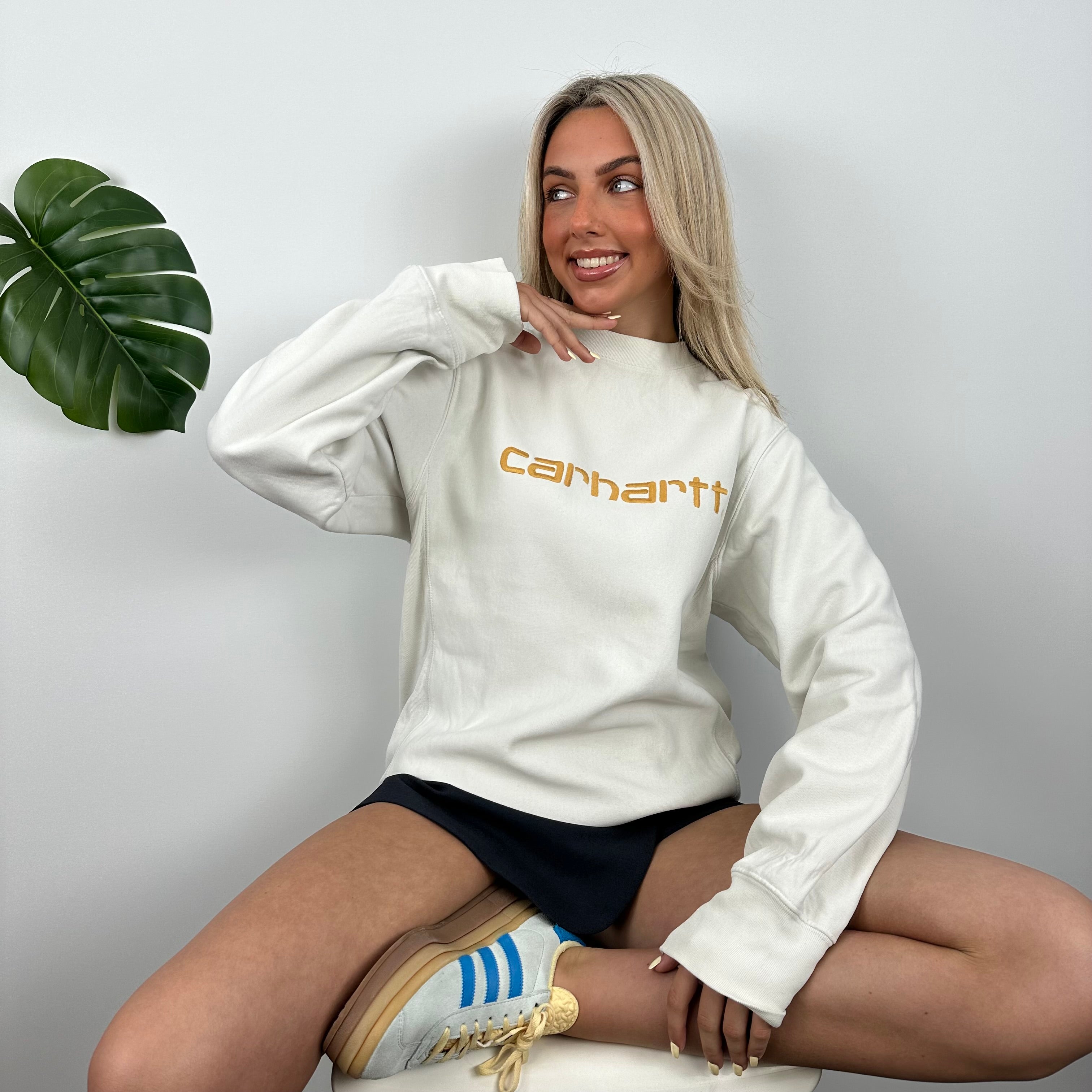 Carhartt RARE White Embroidered Spell Out Sweatshirt (M)