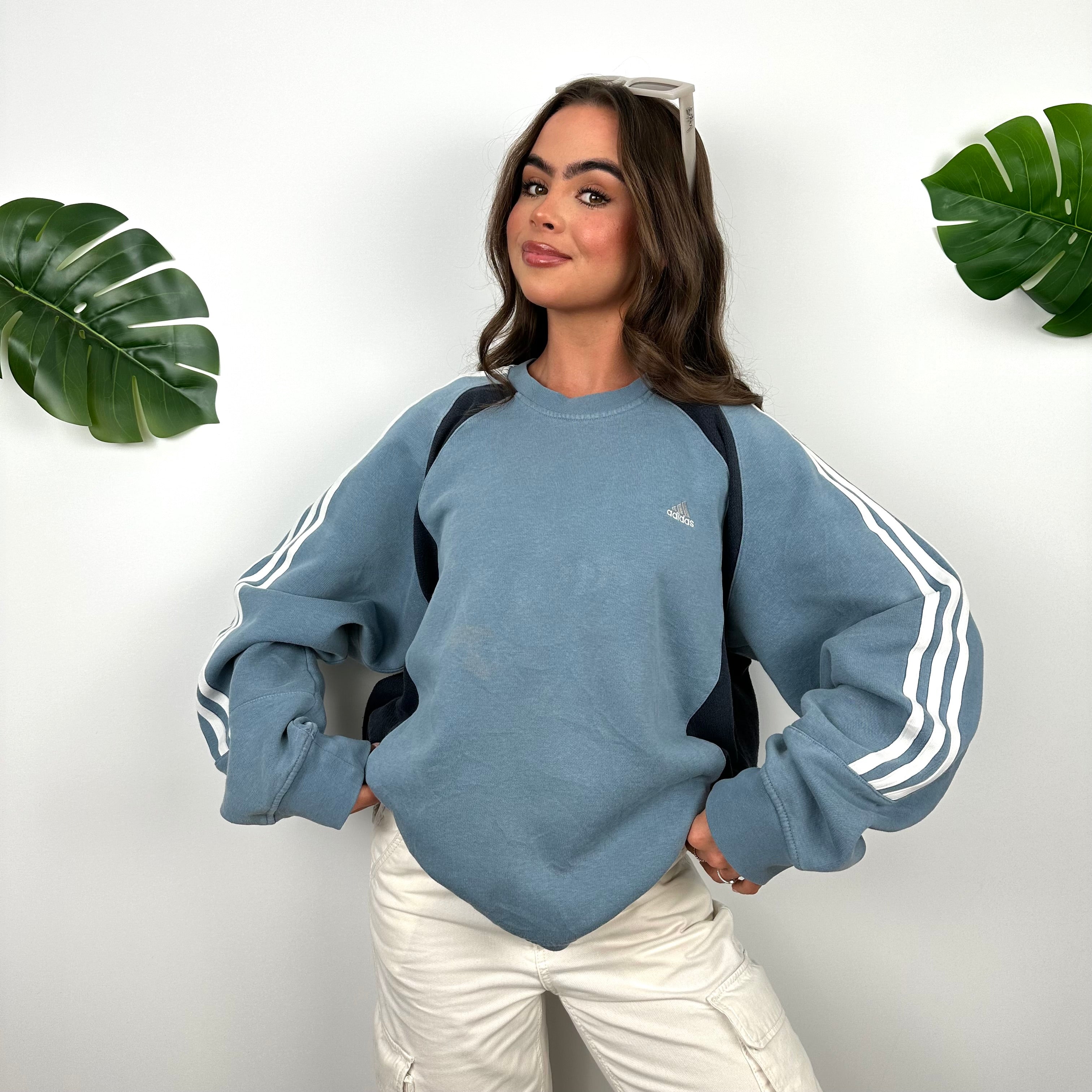 Adidas Baby Blue Embroidered Spell Out Sweatshirt (L)