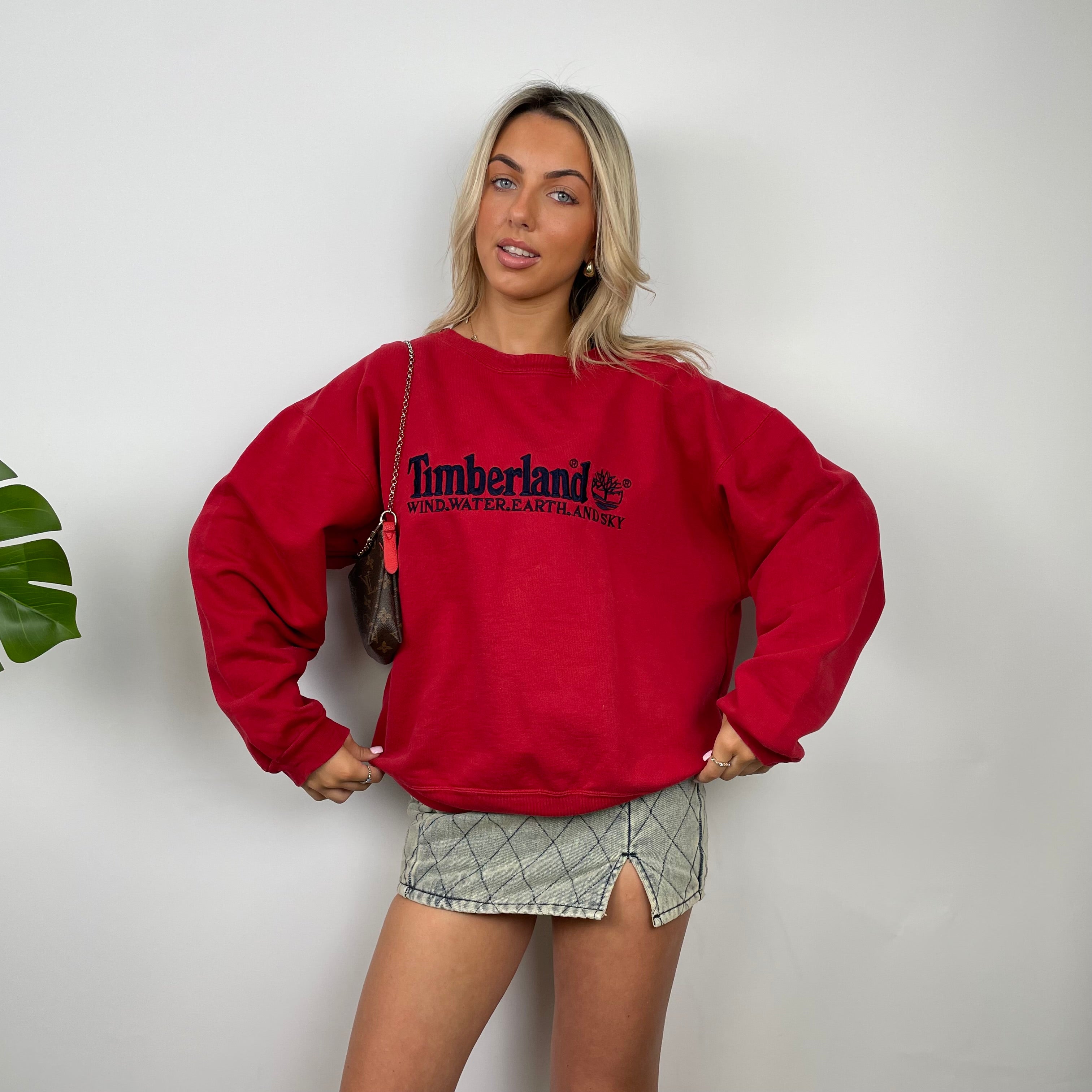 Timberland Red Embroidered Spell Out Sweatshirt (S)