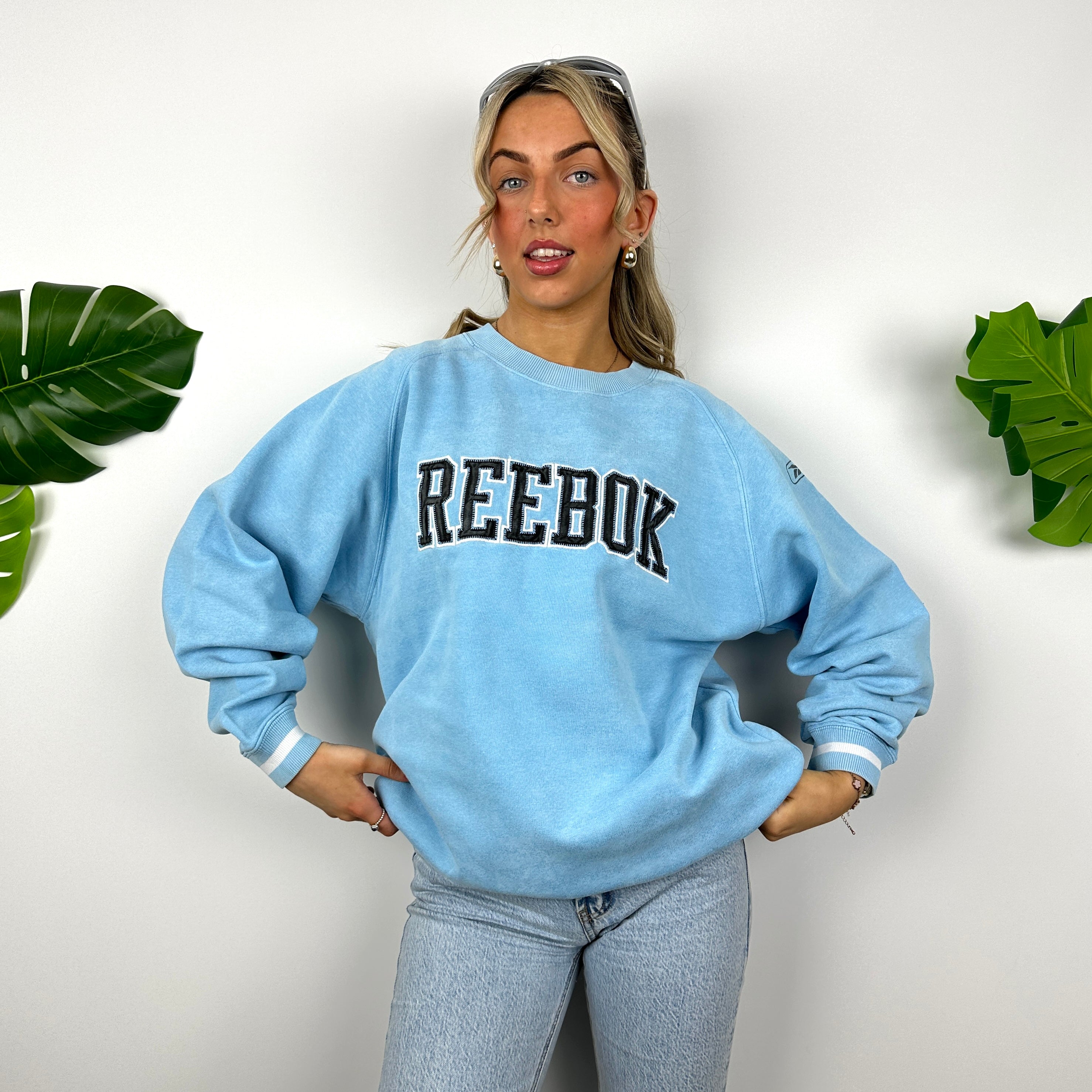 Reebok Baby Blue Embroidered Spell Out Sweatshirt (M)