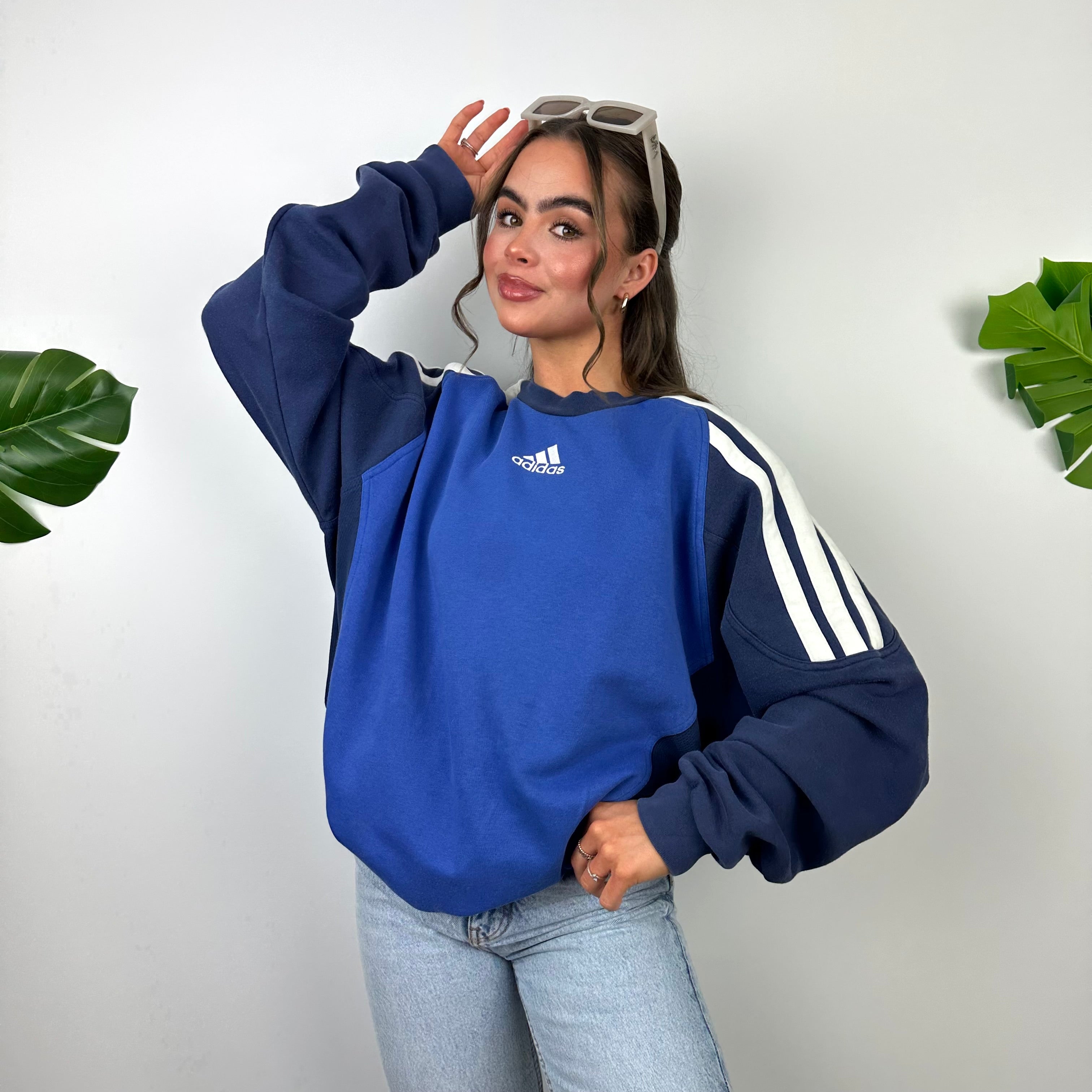 Adidas Blue Embroidered Spell Out Sweatshirt (XL)