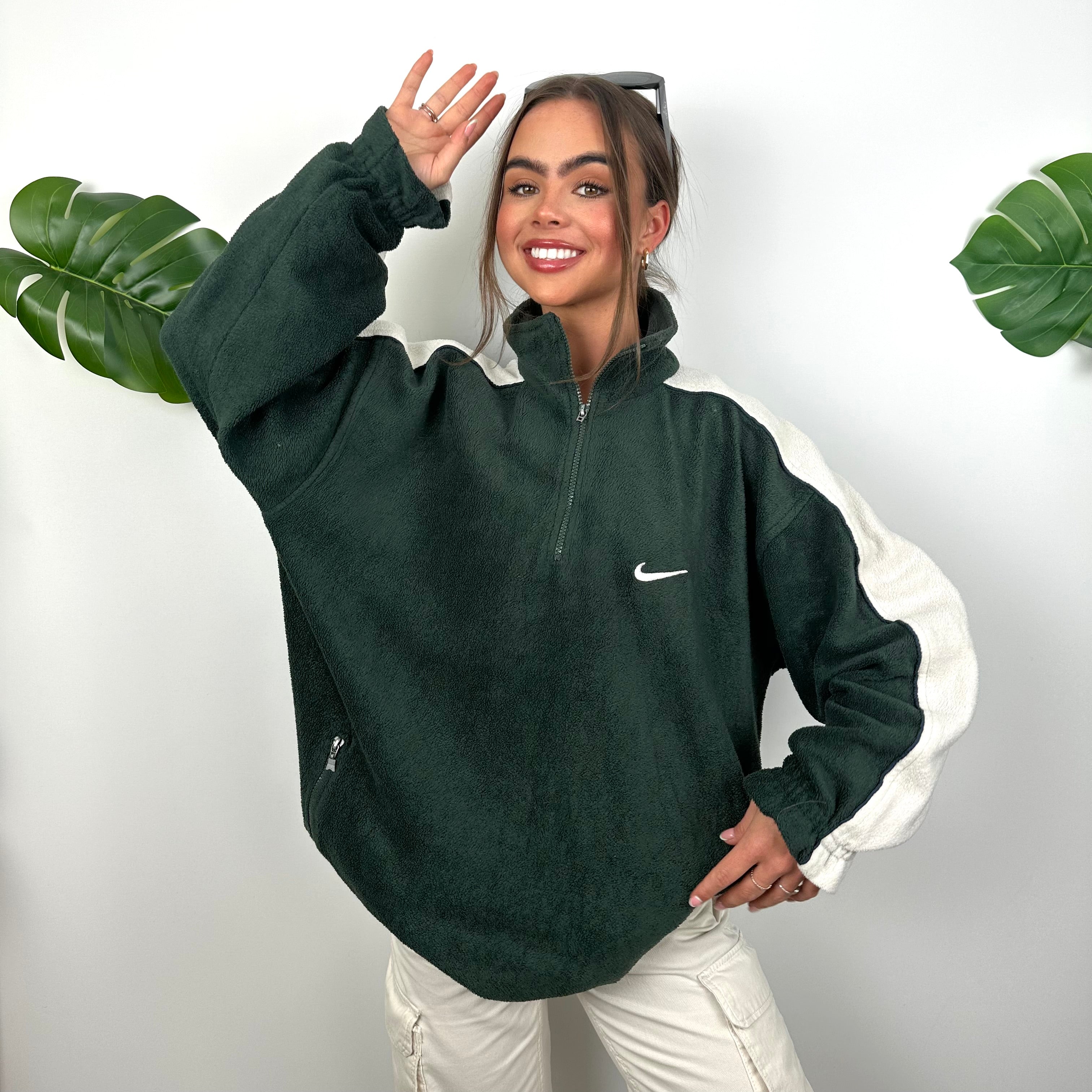 Nike Green Embroidered Swoosh Teddy Bear Fleece Quarter Zip Sweatshirt (L)