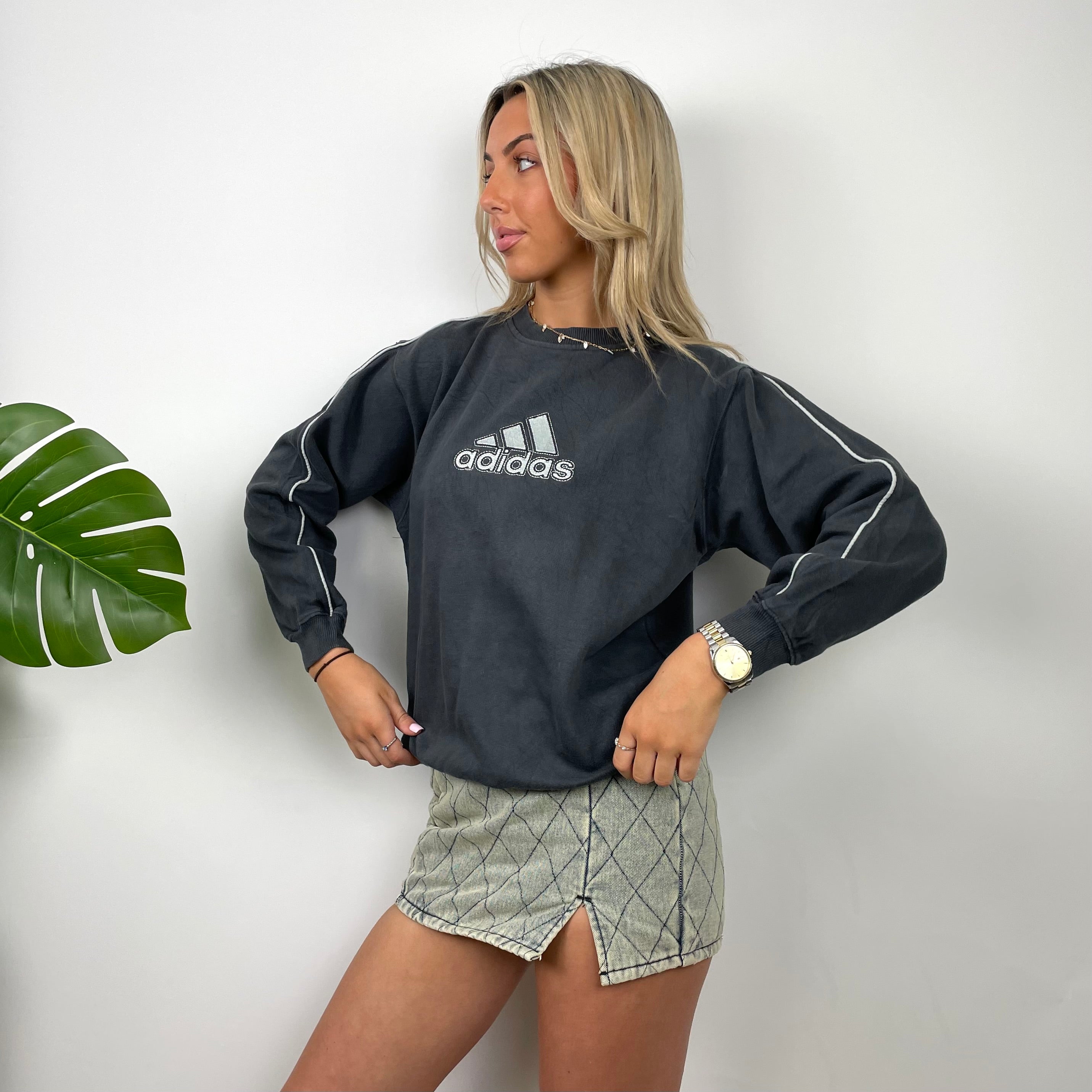 Adidas Black Embroidered Spell Out Sweatshirt (S)