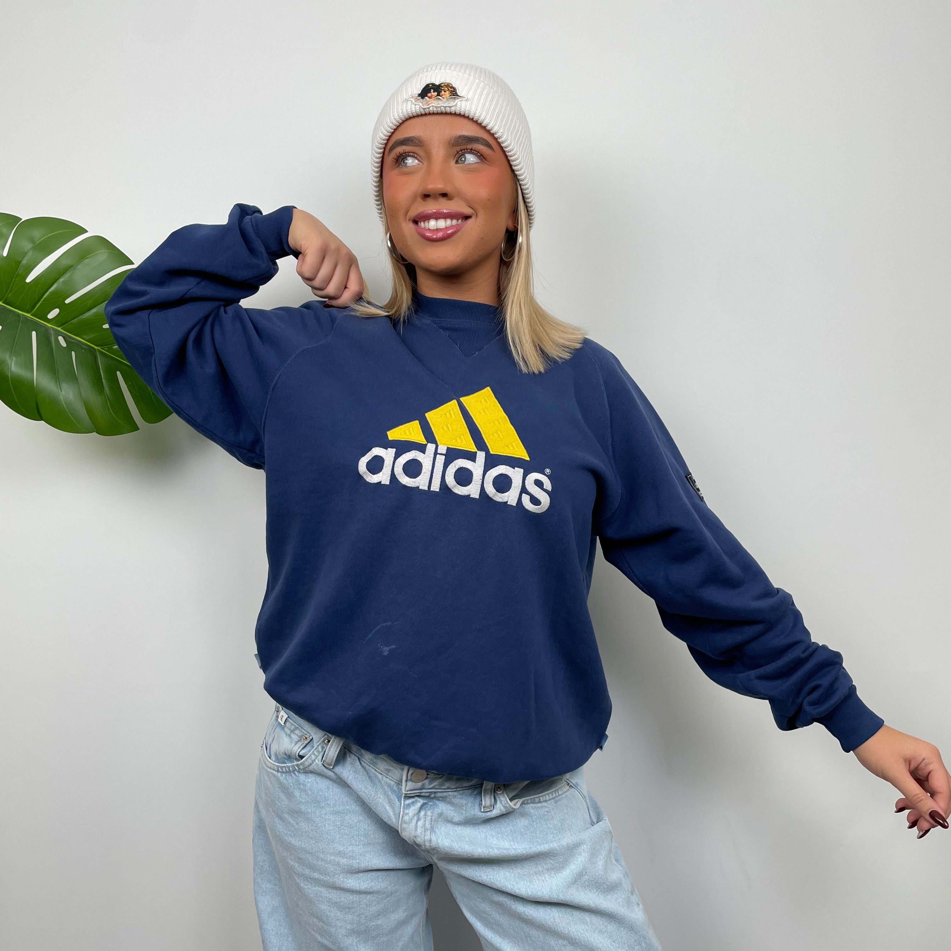 Adidas Navy Embroidered Spell Out Sweatshirt (L)