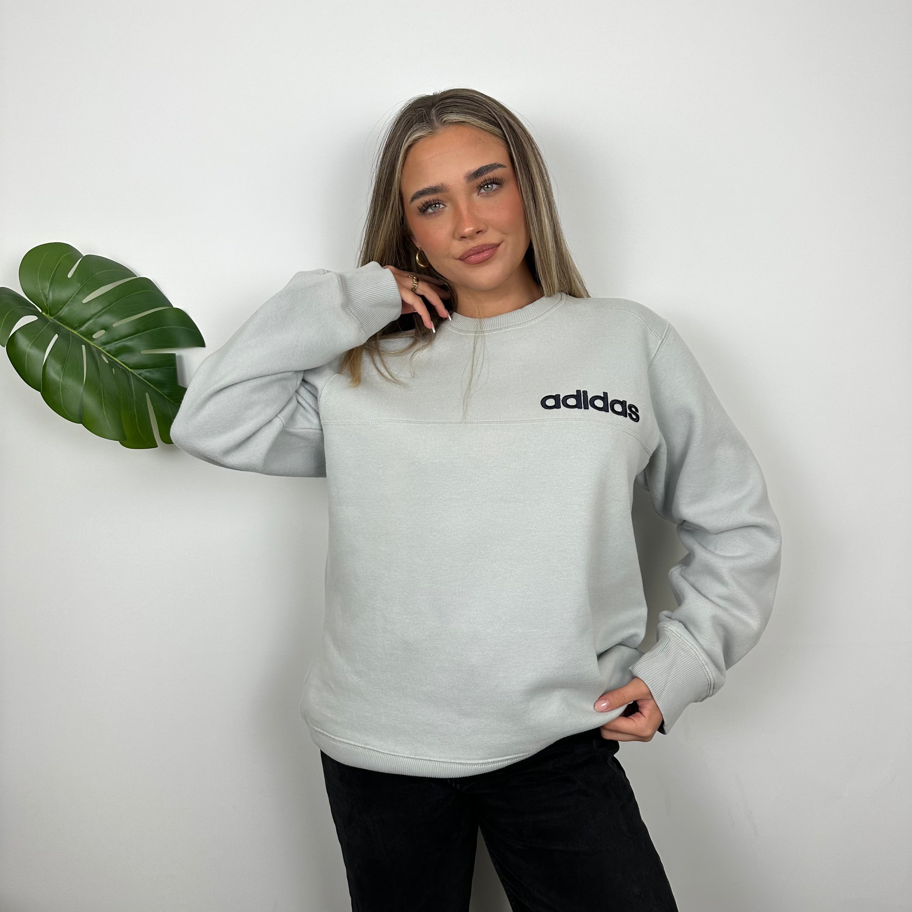 Adidas Grey Embroidered Spell Out Sweatshirt (L)