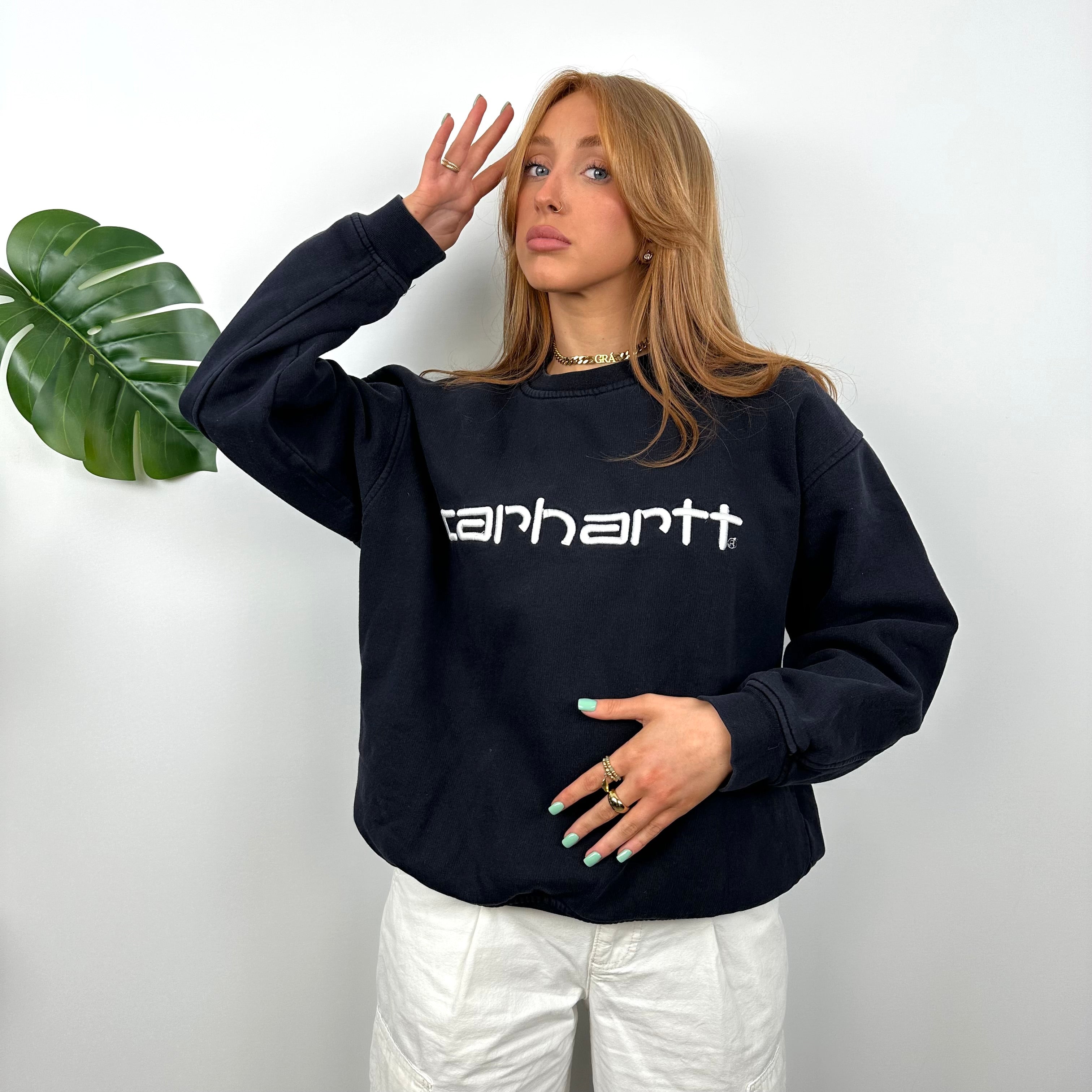 Carhartt Navy Embroidered Spell Out Sweatshirt (L)