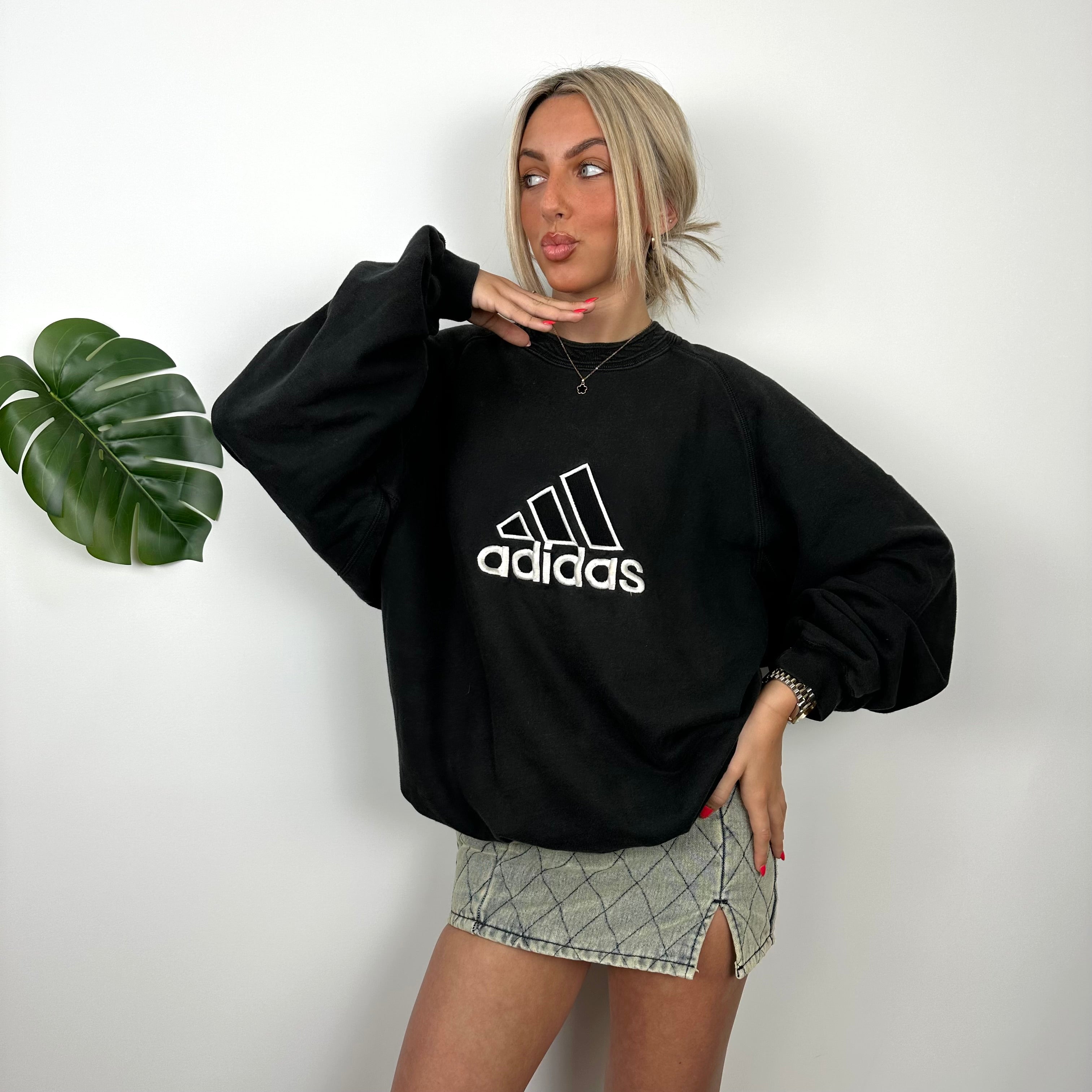 Adidas Black Embroidered Spell Out Sweatshirt (L)