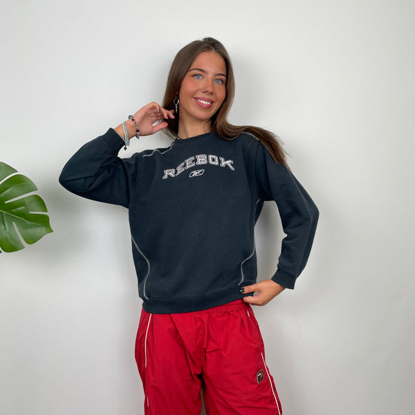 Reebok Navy Embroidered Spell Out Sweatshirt (S)