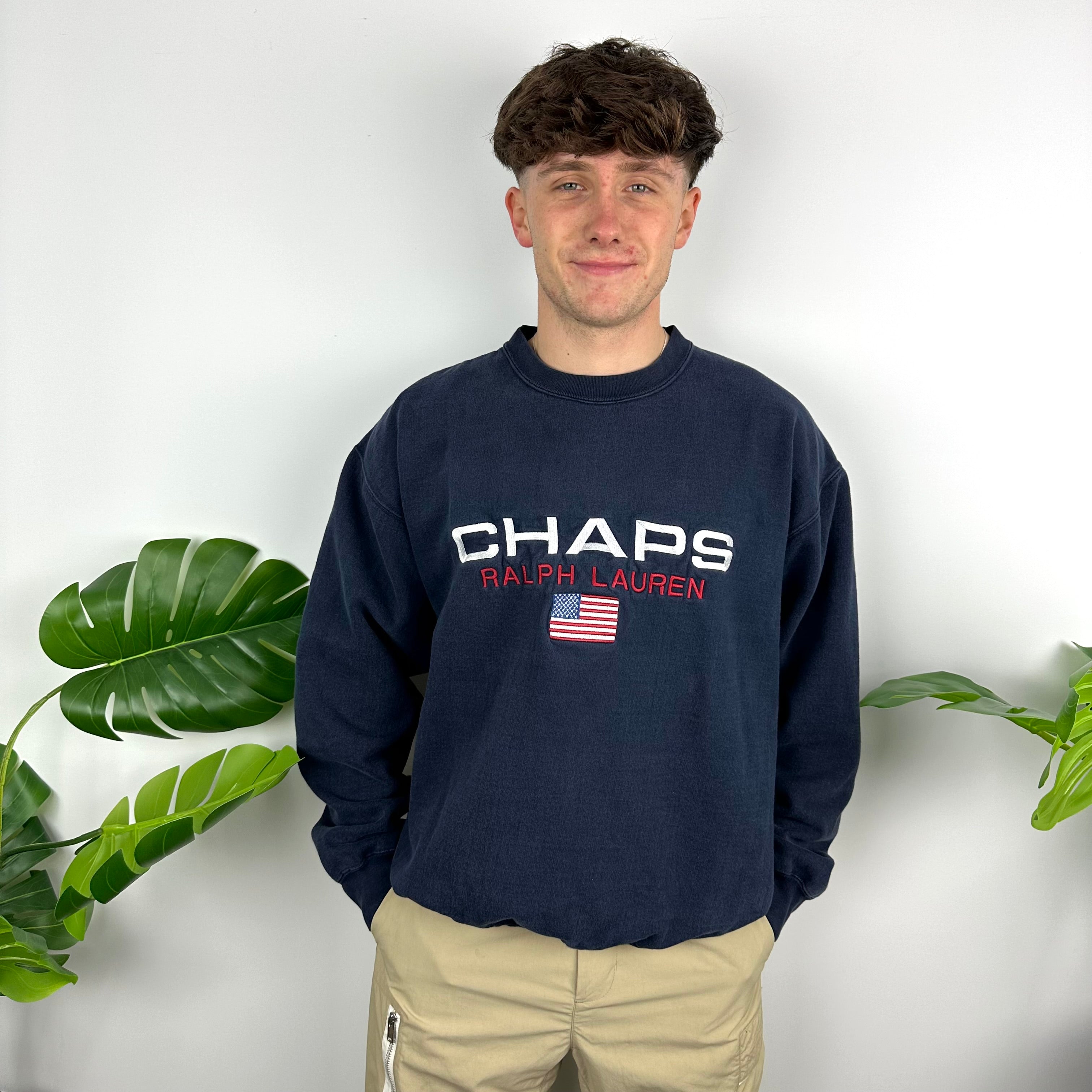 Chaps Ralph Lauren Navy Embroidered Spell Out Sweatshirt (L)