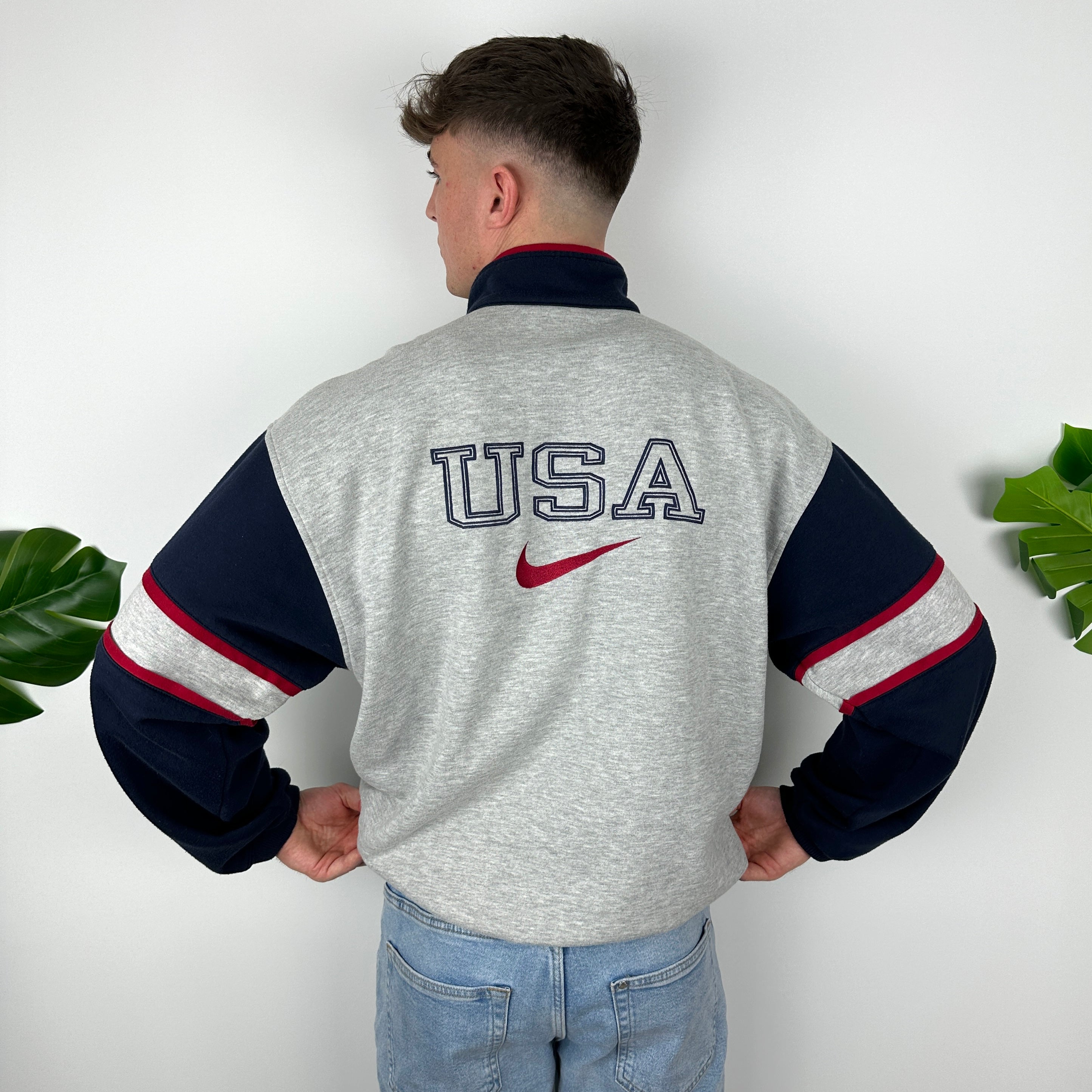 Nike x USA Grey Embroidered Spell Out Quarter Zip Sweatshirt (L)