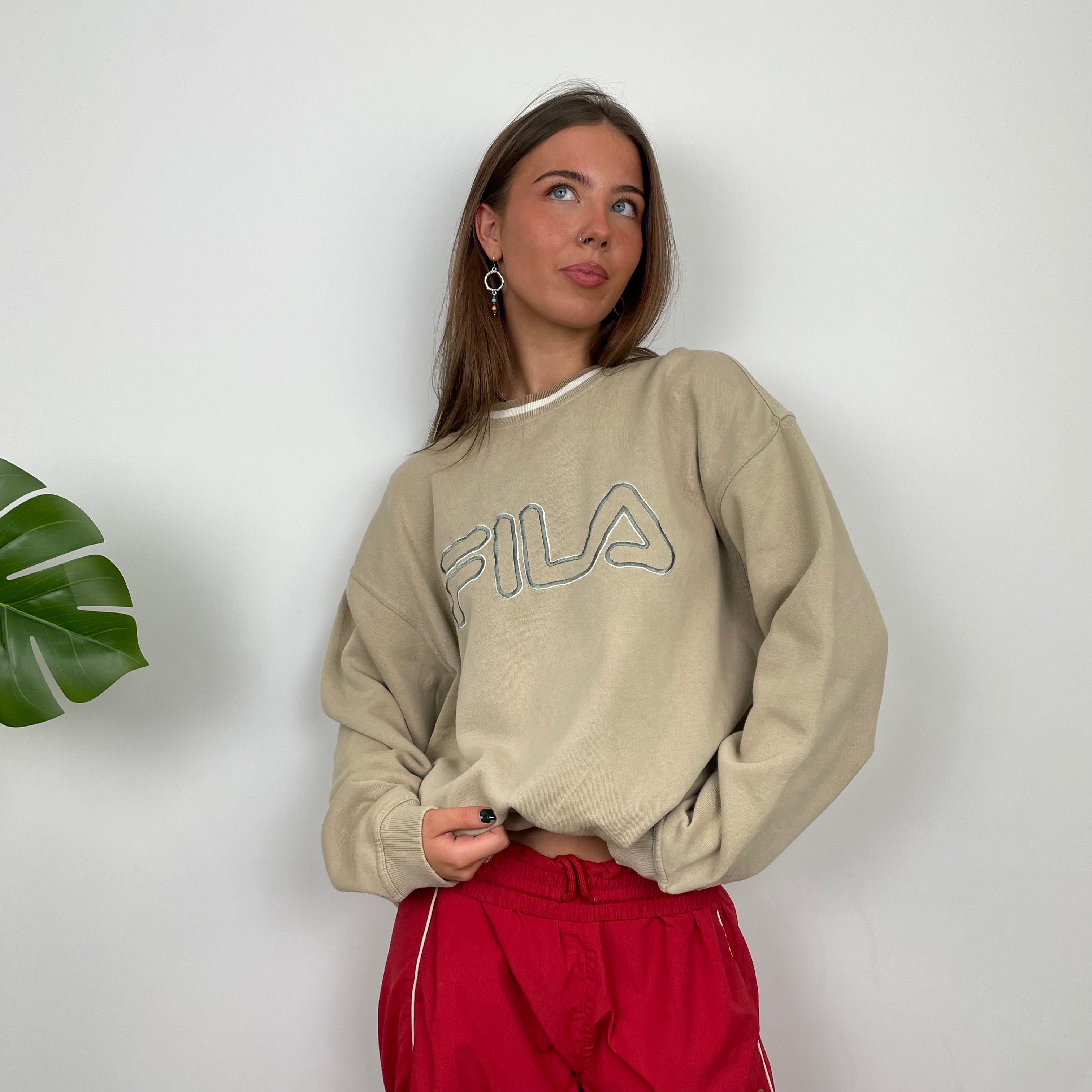 FILA Cream Embroidered Spell Out Sweatshirt (M)