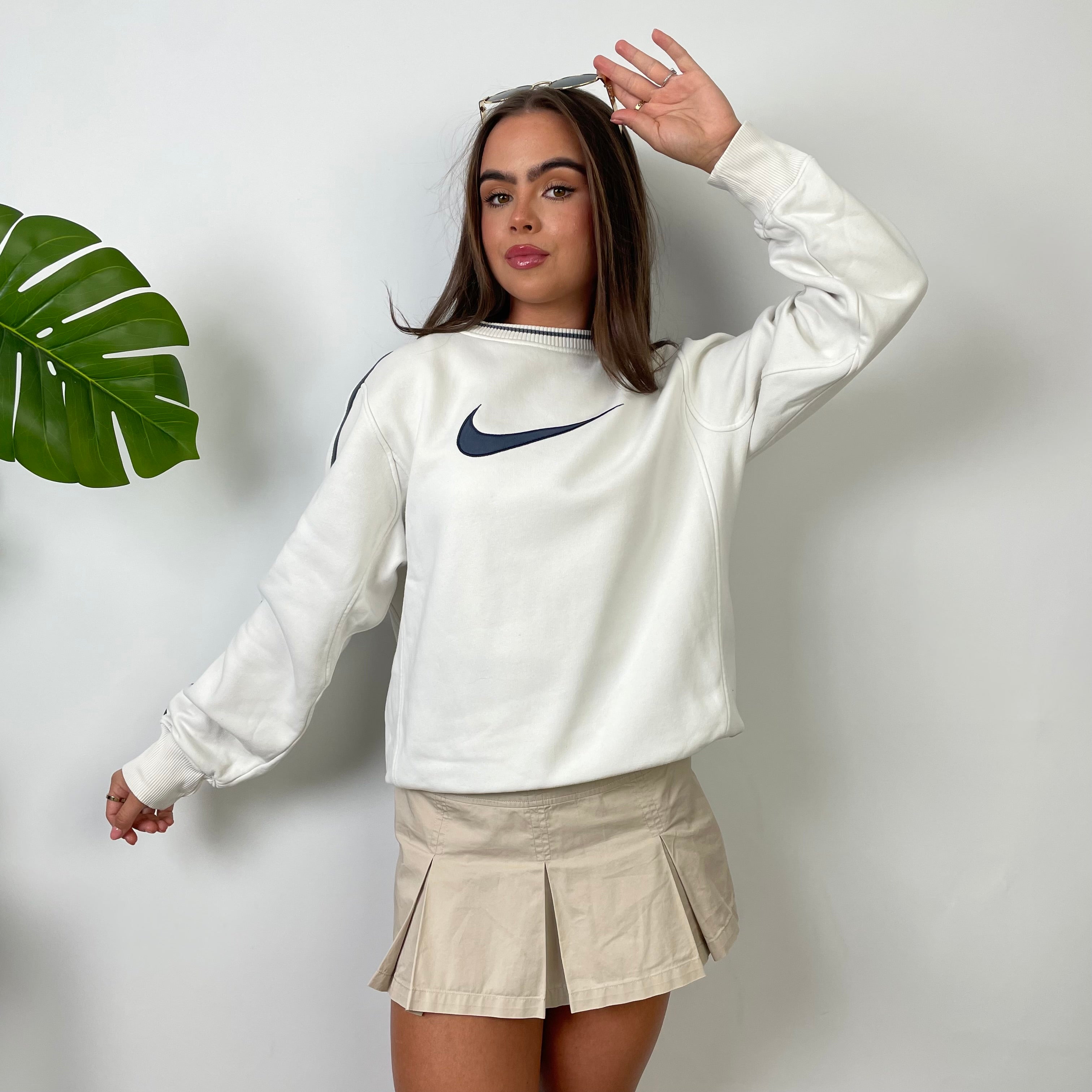 Nike White Embroidered Swoosh Sweatshirt (S)