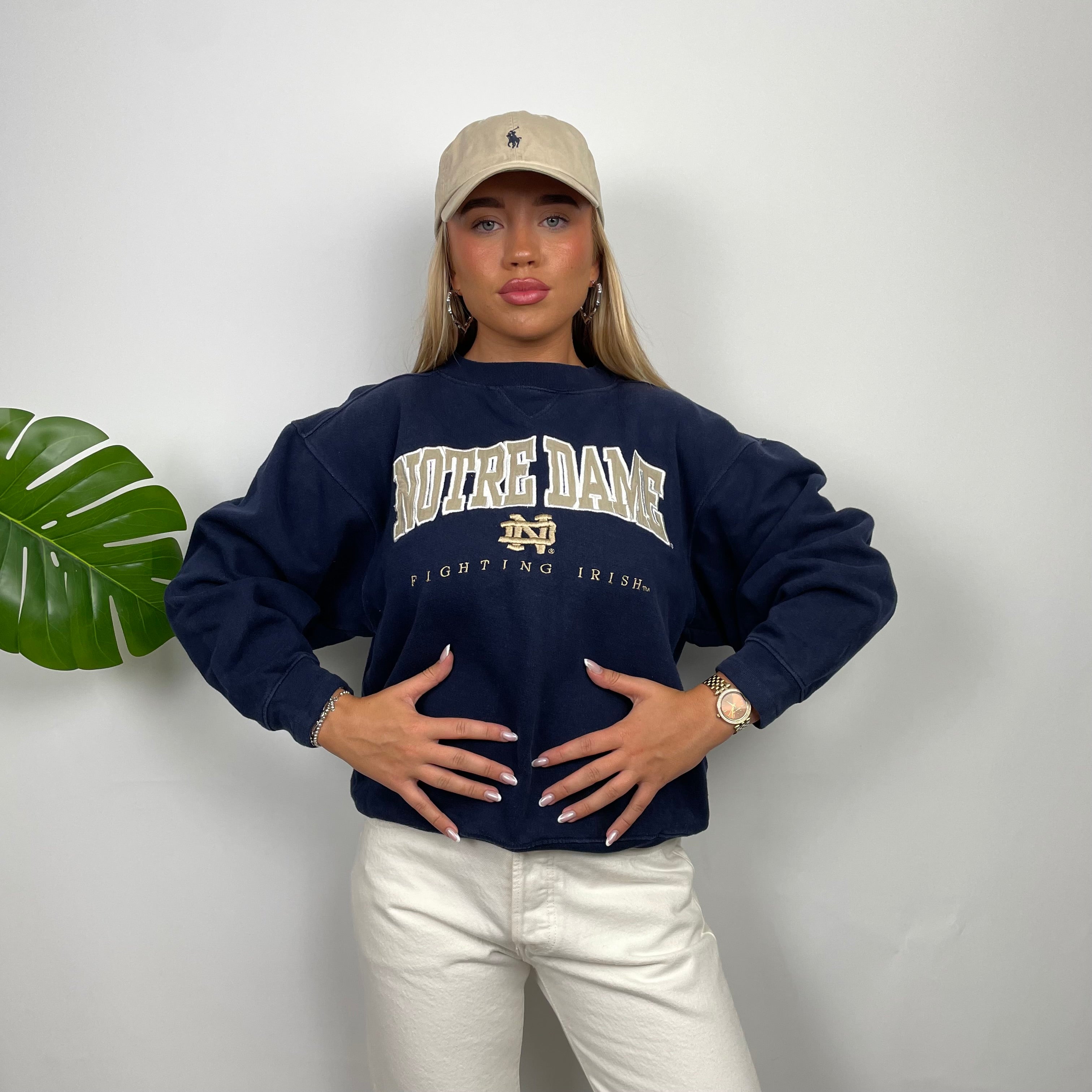 Notre Dame USA College Navy Embroidered Spell Out Sweatshirt (S)