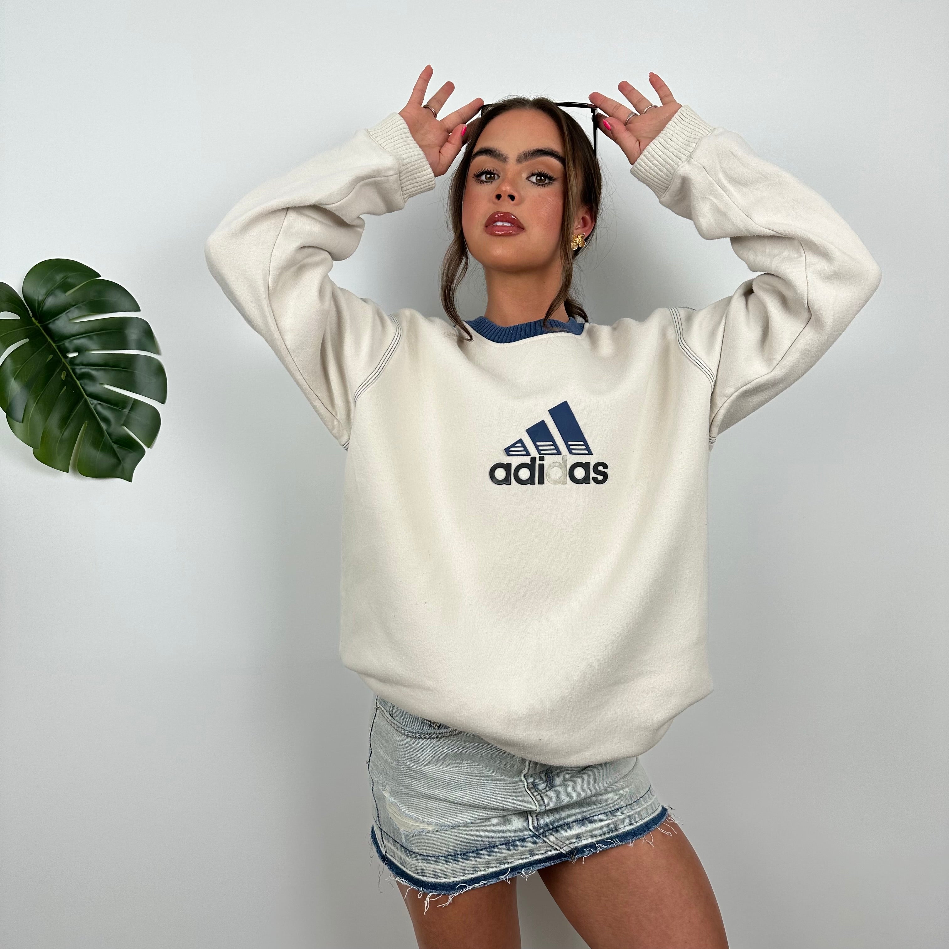 Adidas Cream Embroidered Spell Out Sweatshirt (M)