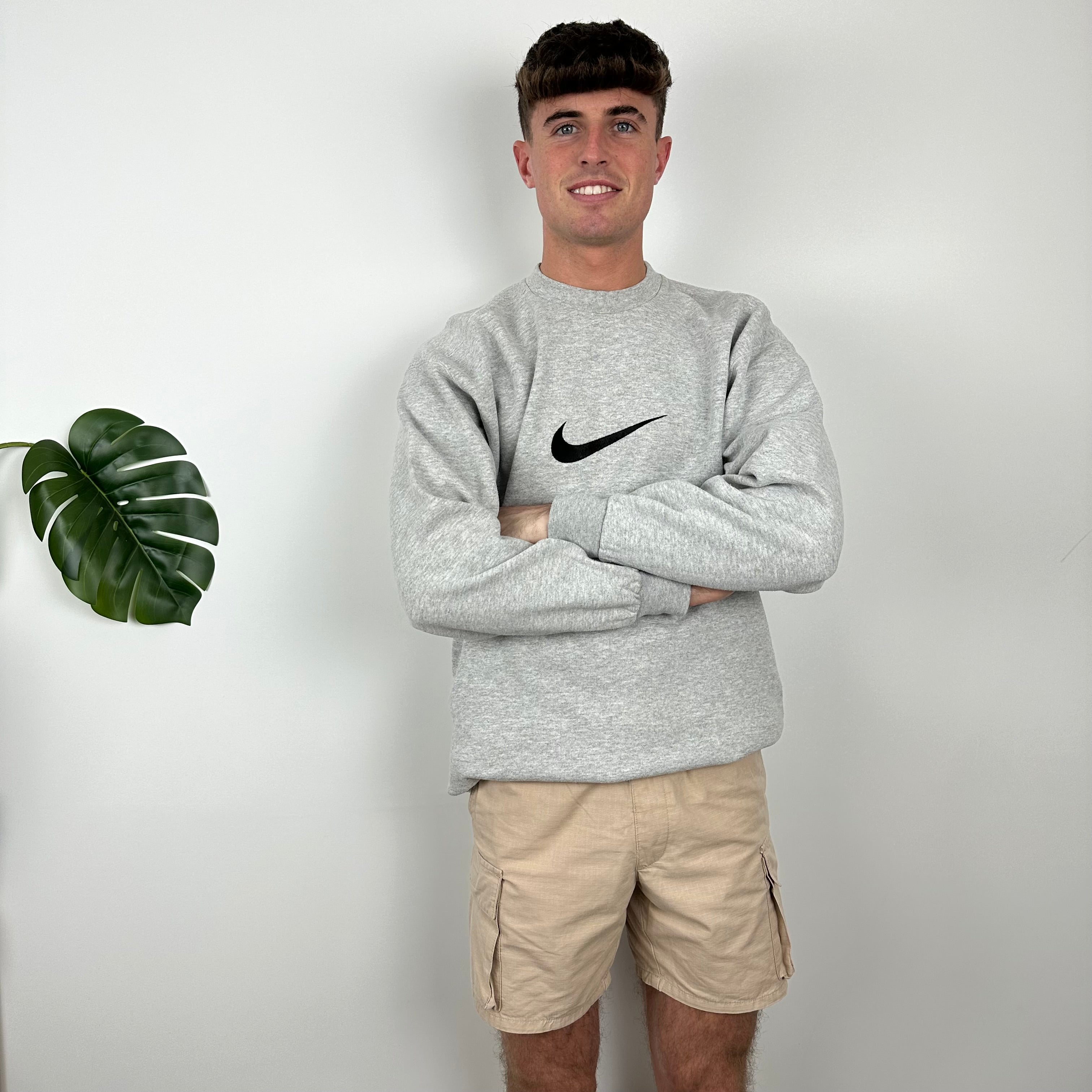 Nike Grey Embroidered Swoosh Sweatshirt (M)