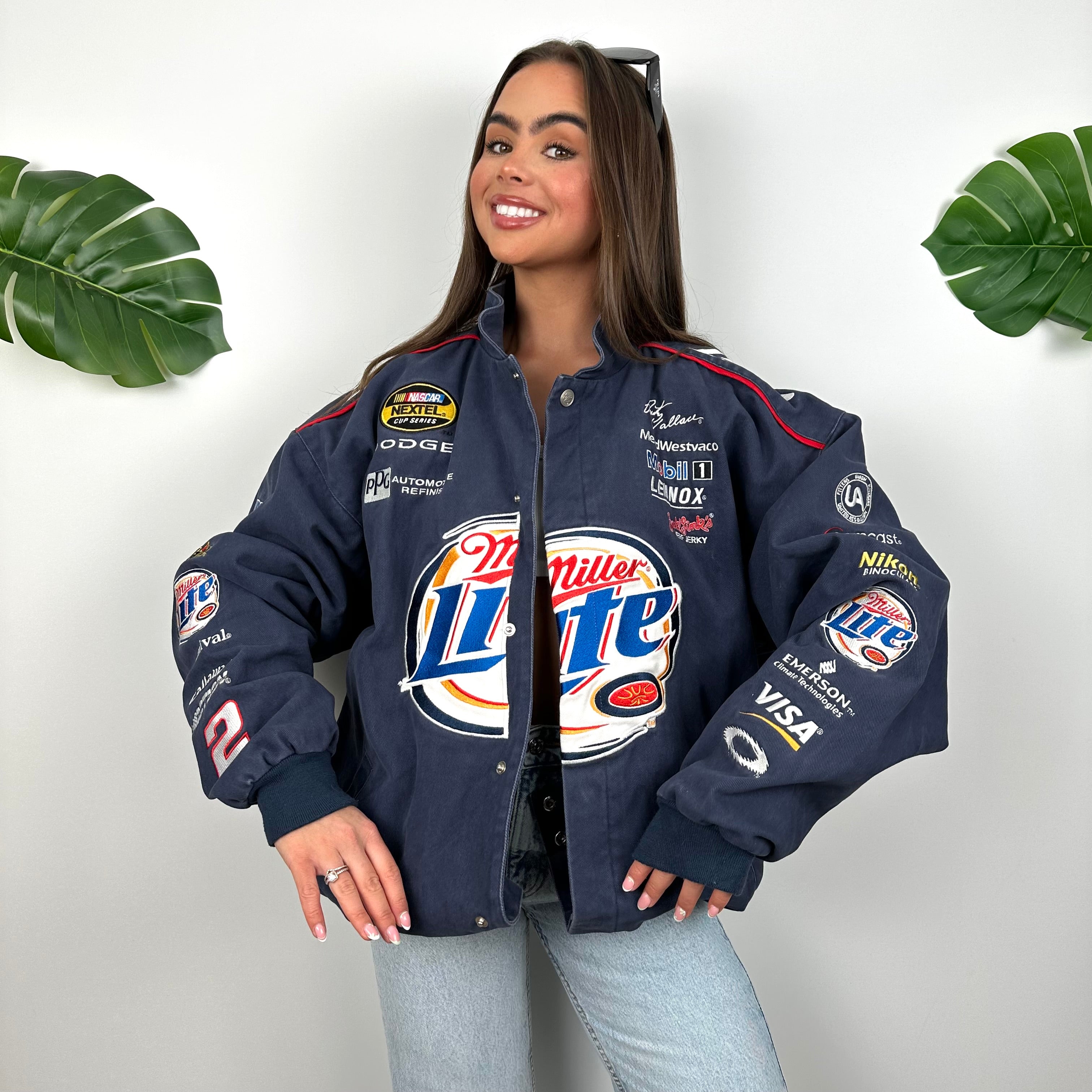 Miller Lite RARE Navy NASCAR Racing Jacket (XL)