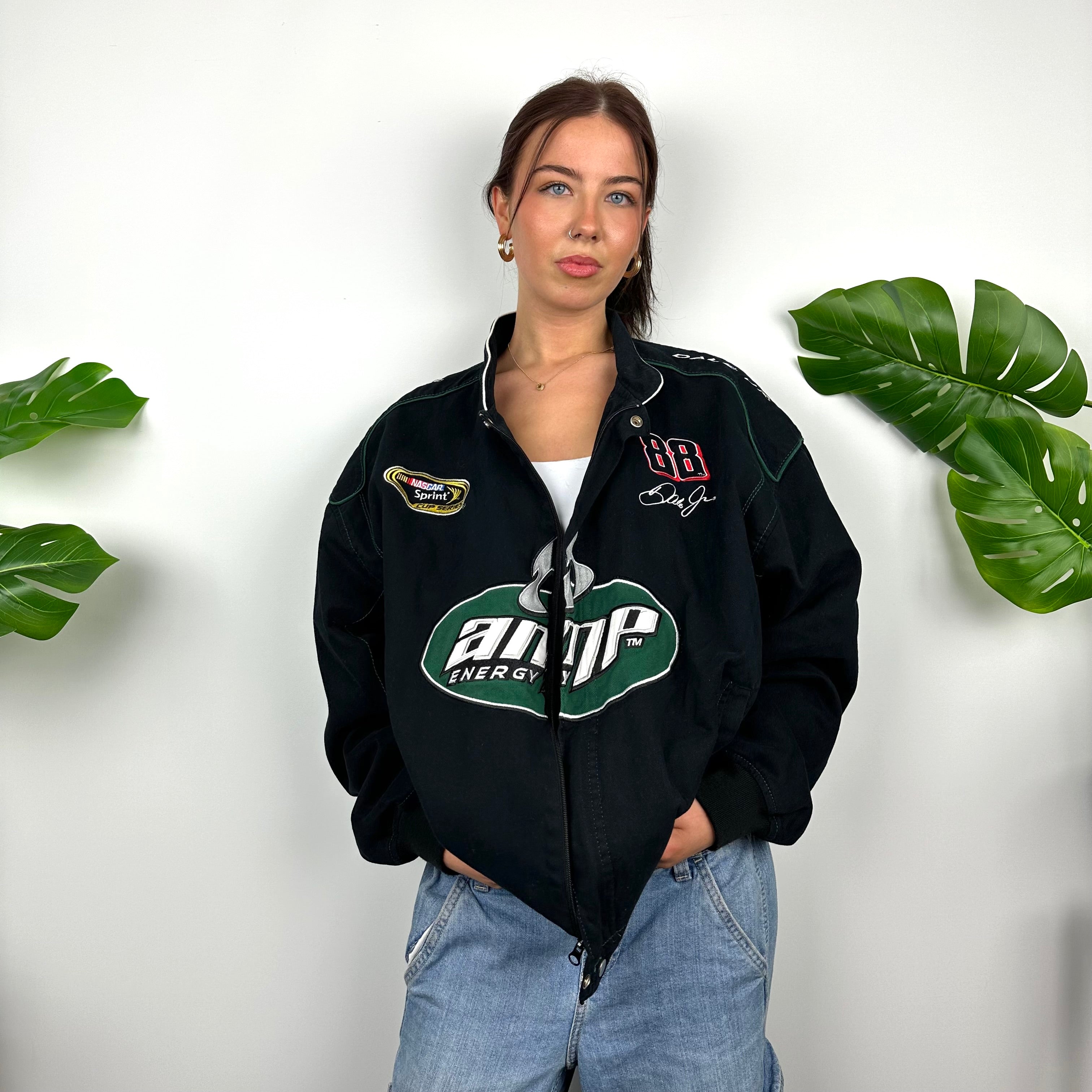 AMP Energy RARE Black NASCAR Racing Jacket as worn by Bella Hadid (L)