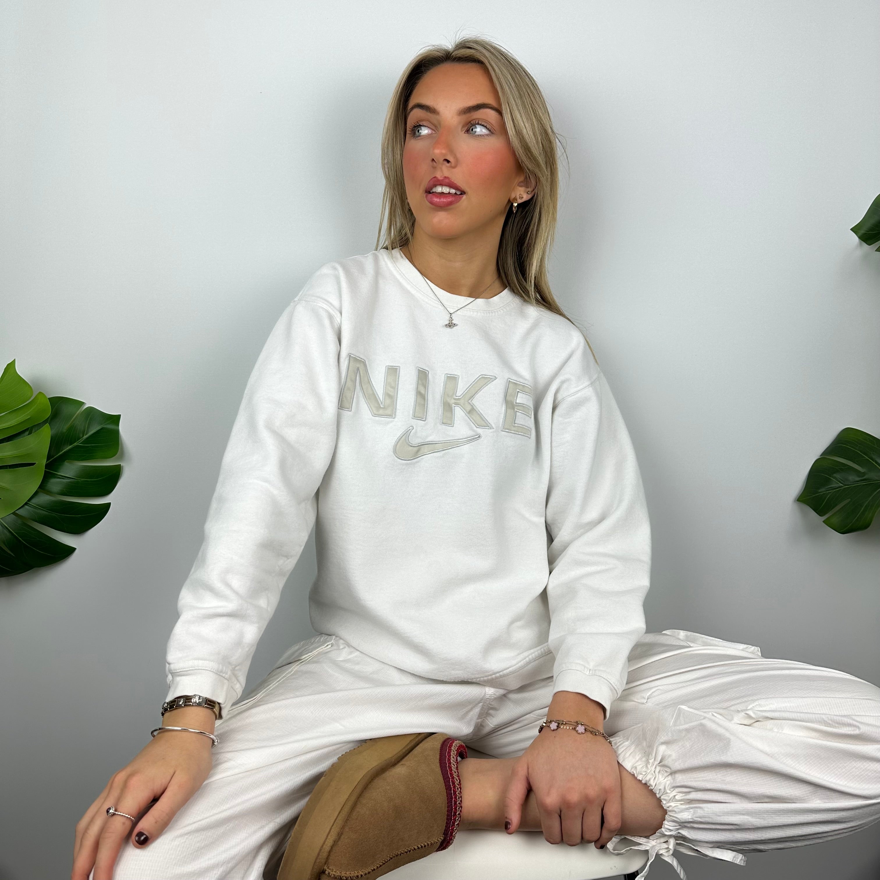 Nike White Embroidered Spell Out Sweatshirt (M)