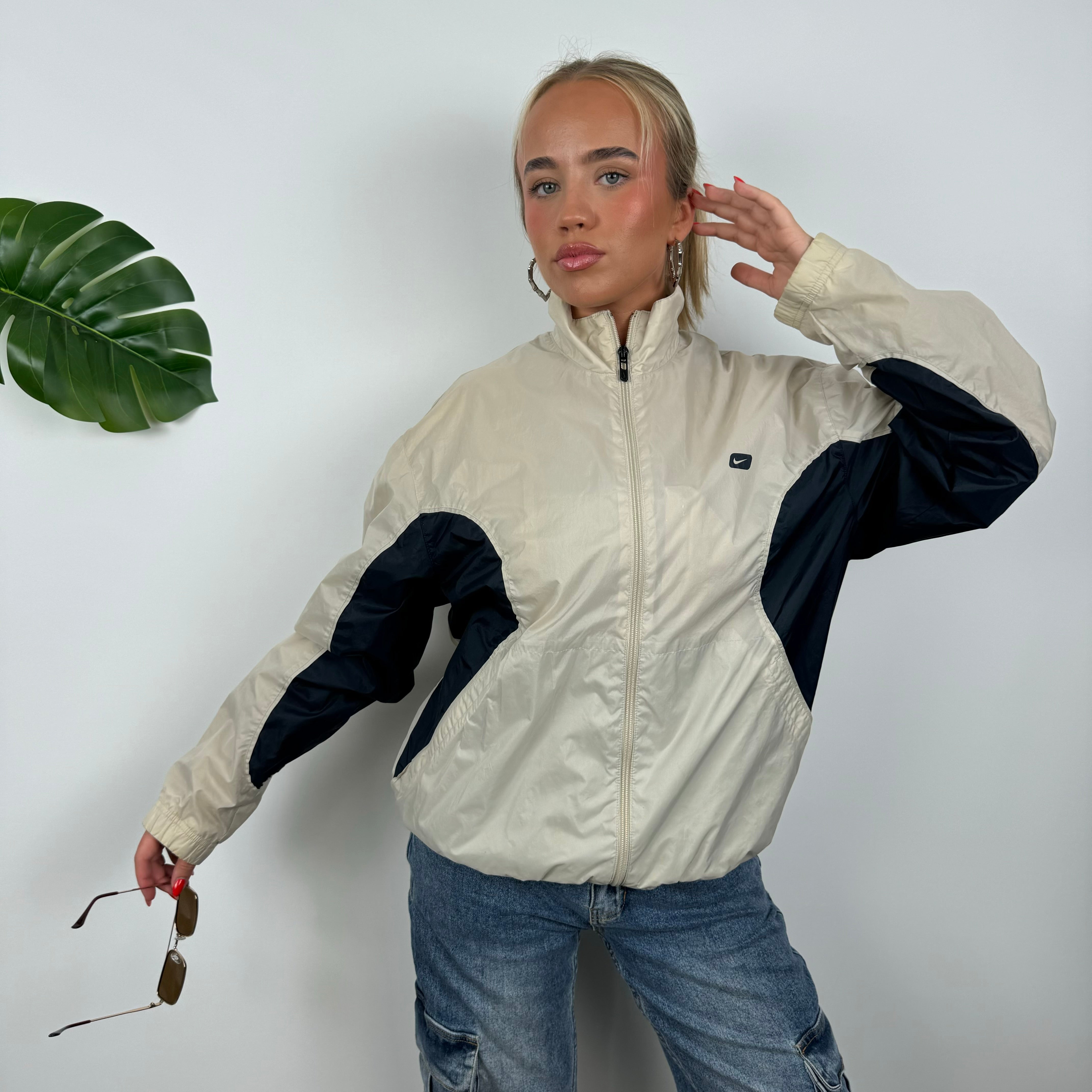 Nike Cream Embroidered Swoosh Windbreaker Jacket (M)