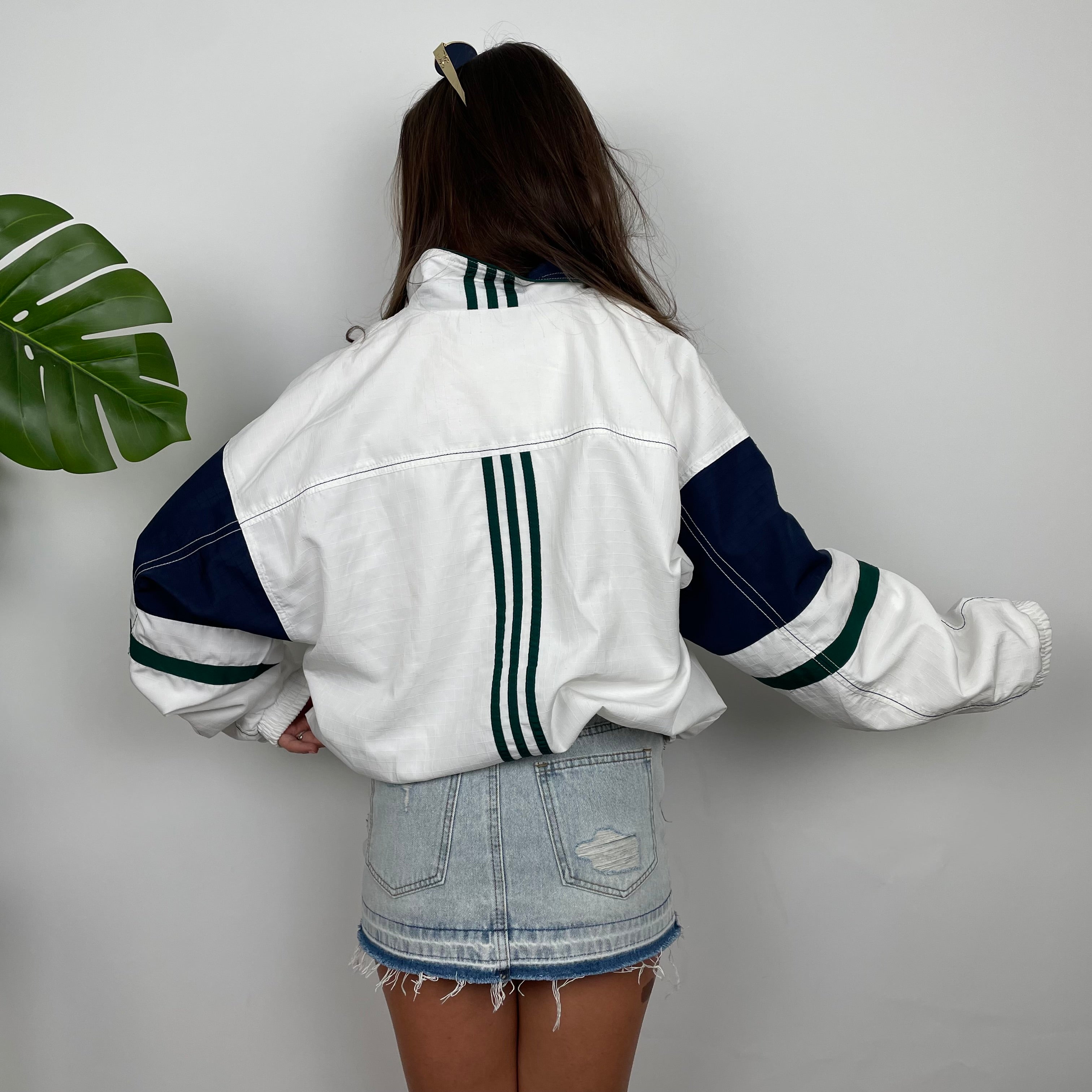 Adidas Embroidered Spell Out White Zip Up Track Jacket (M)