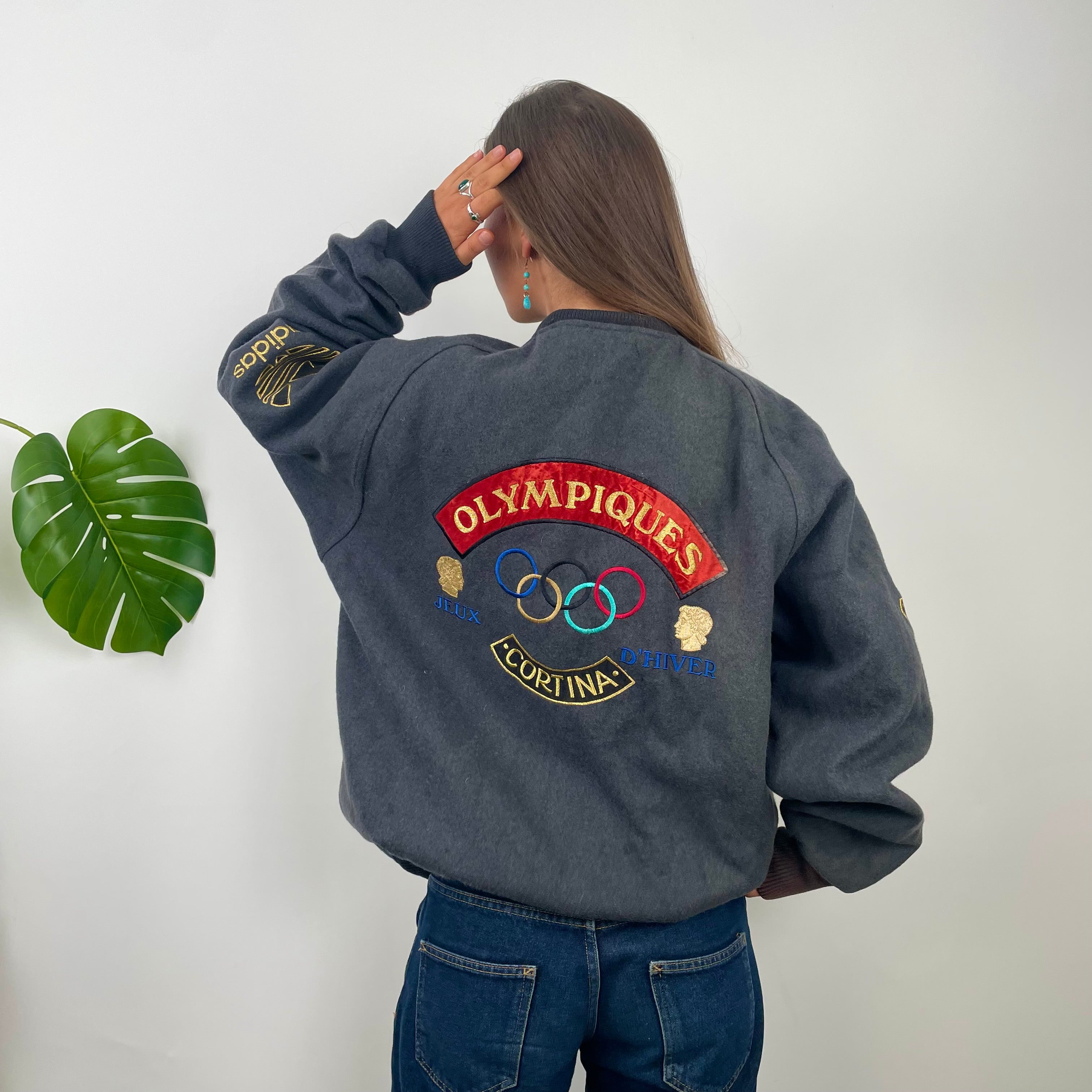 Adidas X Cortina Grenoble Olympics 80’s Grey Embroidered Spell Out Jacket