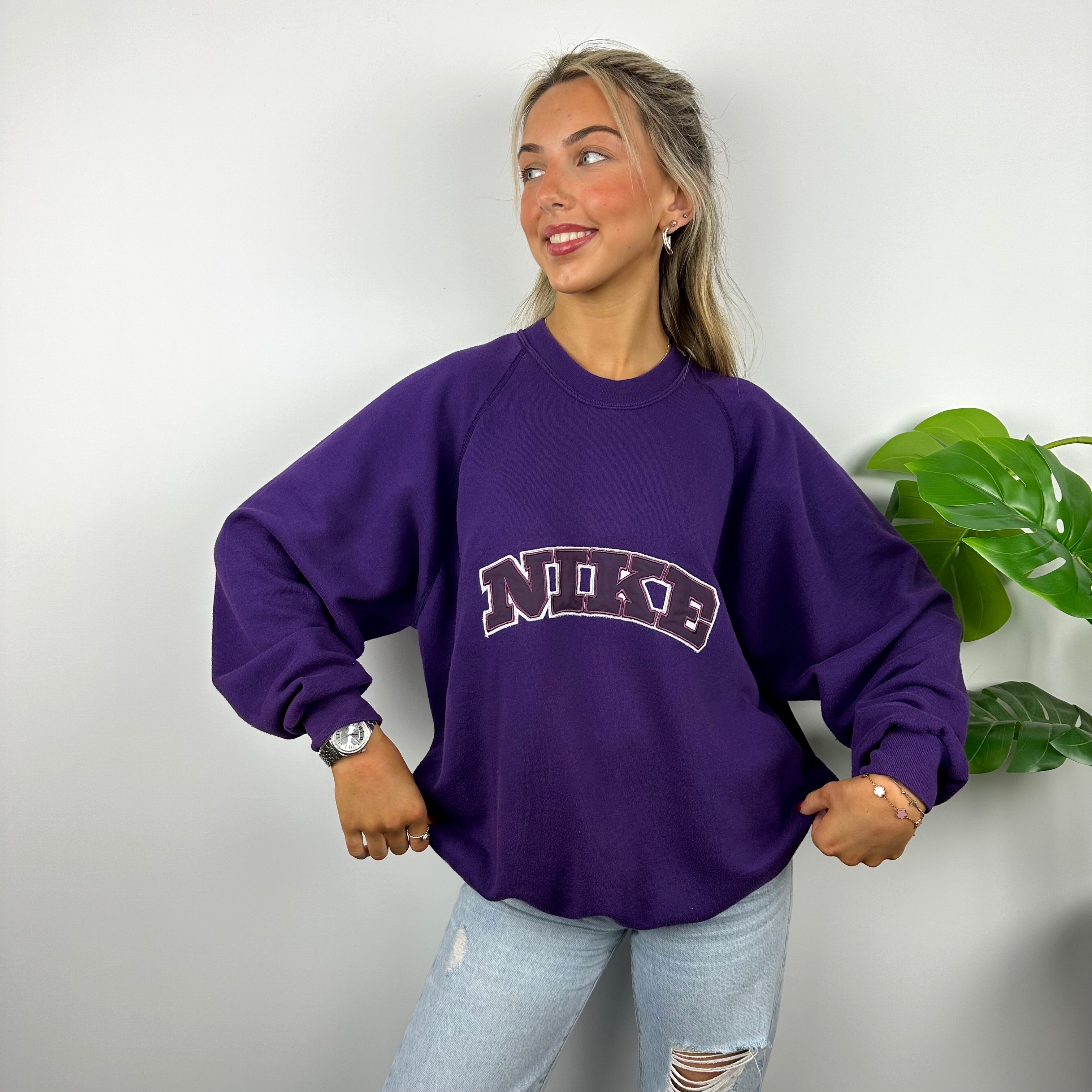 Nike Purple Embroidered Spell Out Sweatshirt (L)