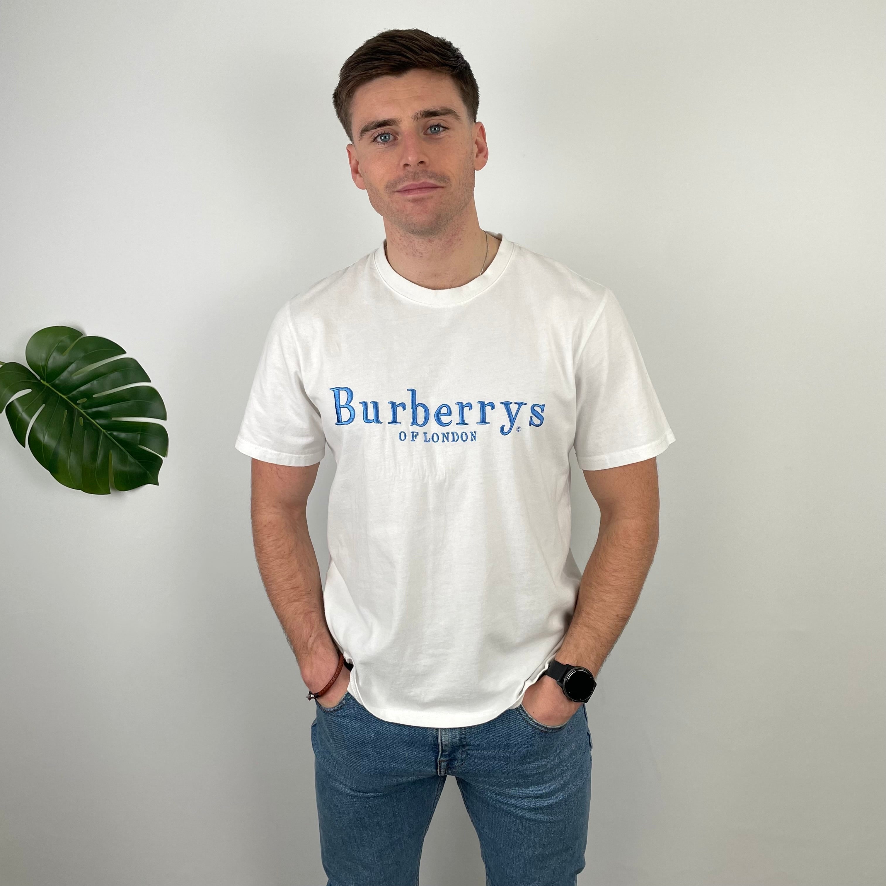 Burberry White Embroidered Spell Out T Shirt (L)