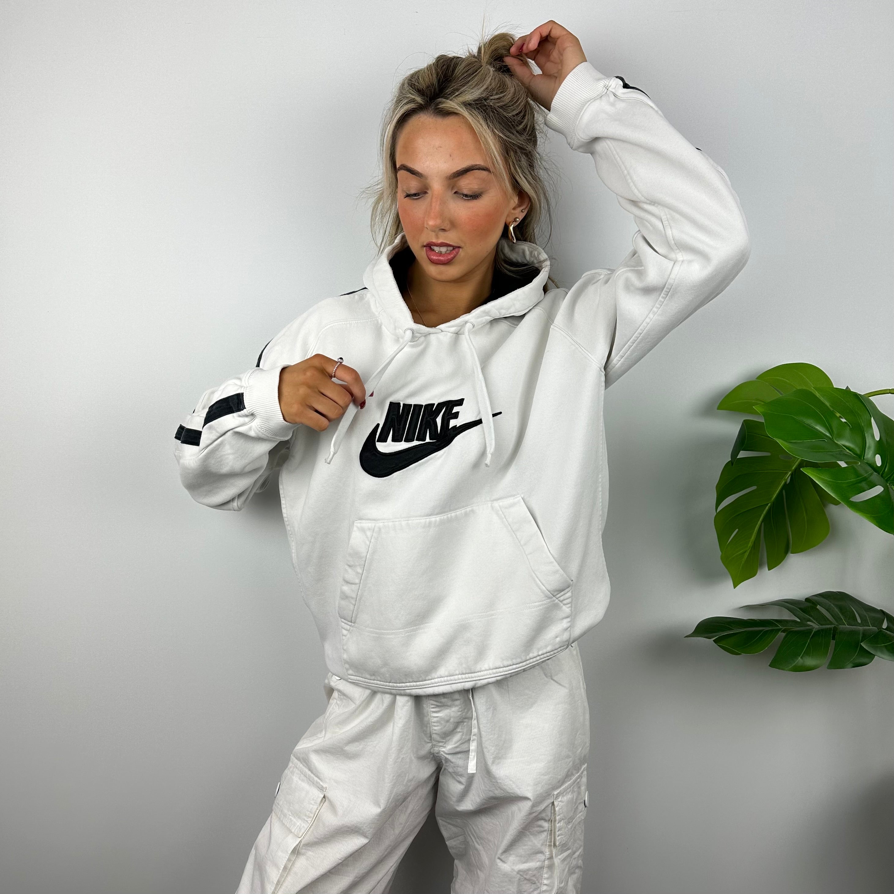 Nike White Embroidered Spell Out Hoodie (M)