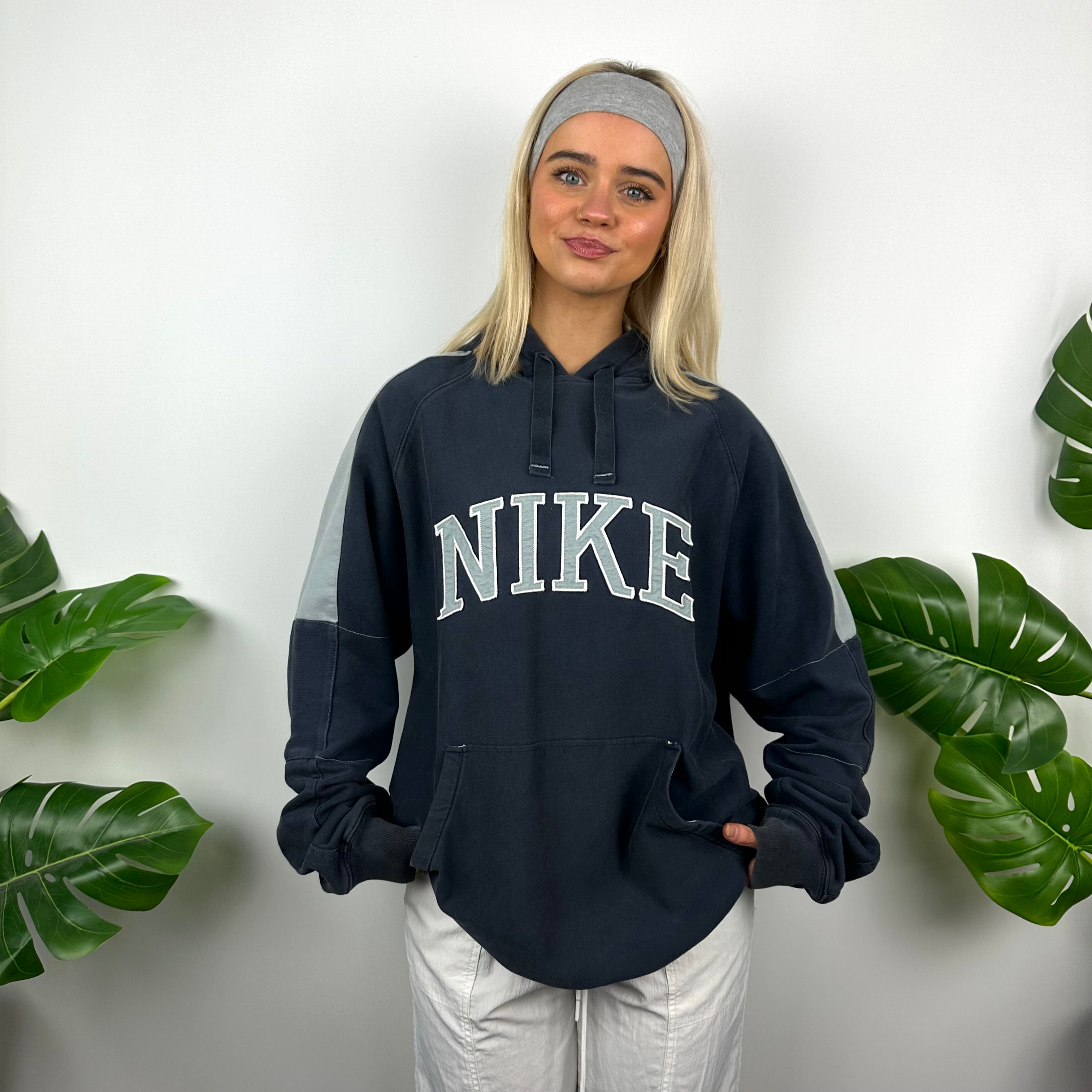 Nike Navy Embroidered Spell Out Hoodie (L)