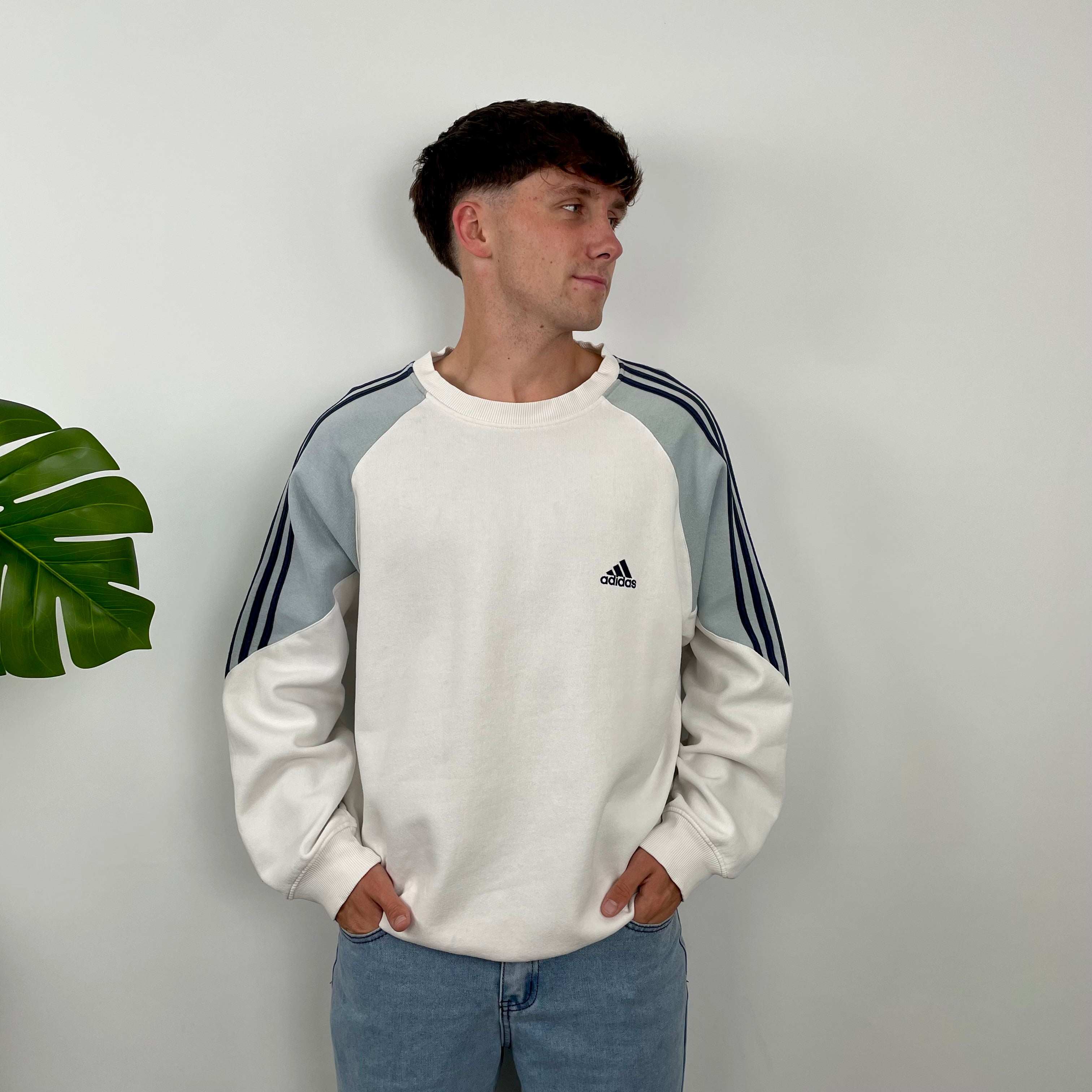 Adidas White Embroidered Spell Out Sweatshirt (L)