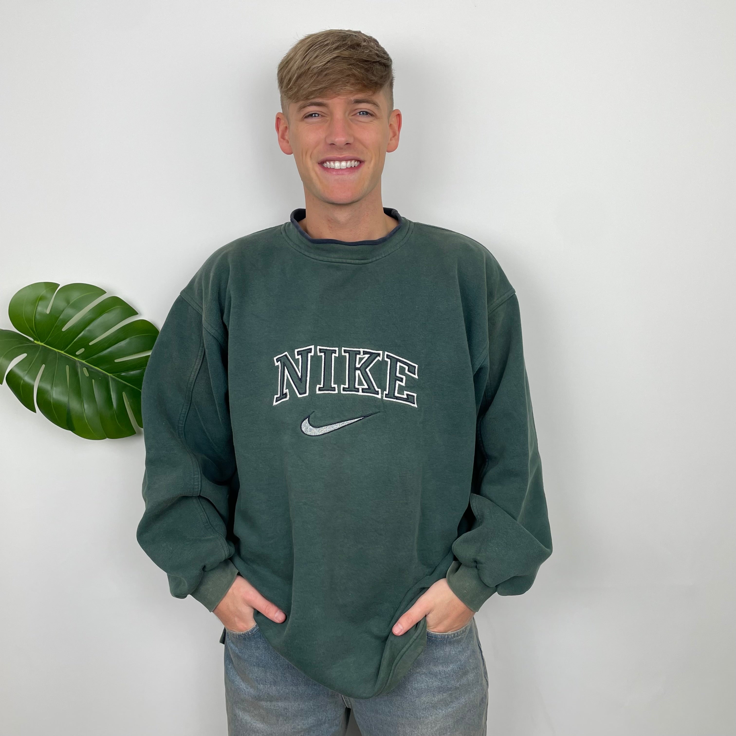 Nike Green Embroidered Spell Out Sweatshirt (XXL)