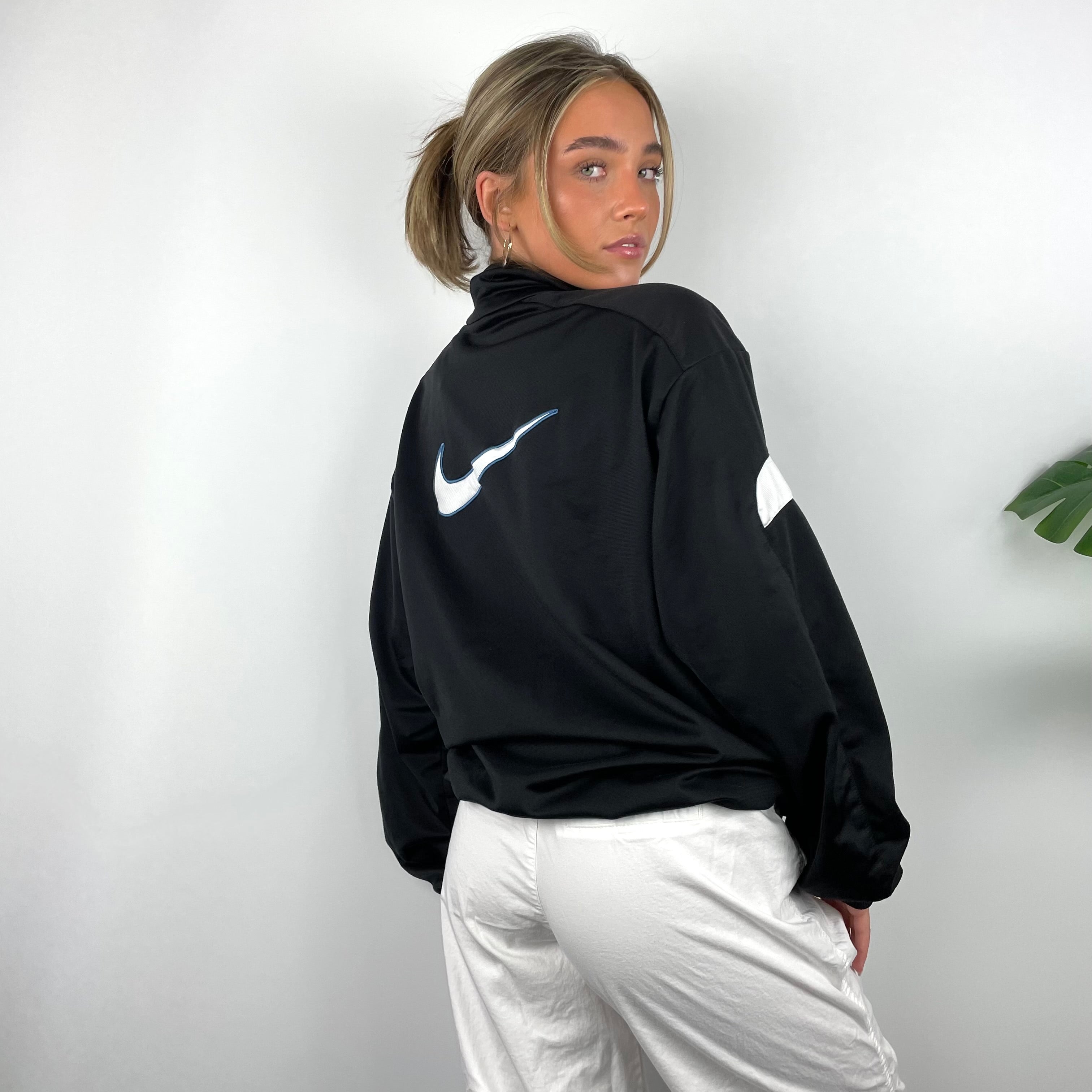 Nike RARE Black Embroidered Swoosh Zip Up Track Jacket (M)