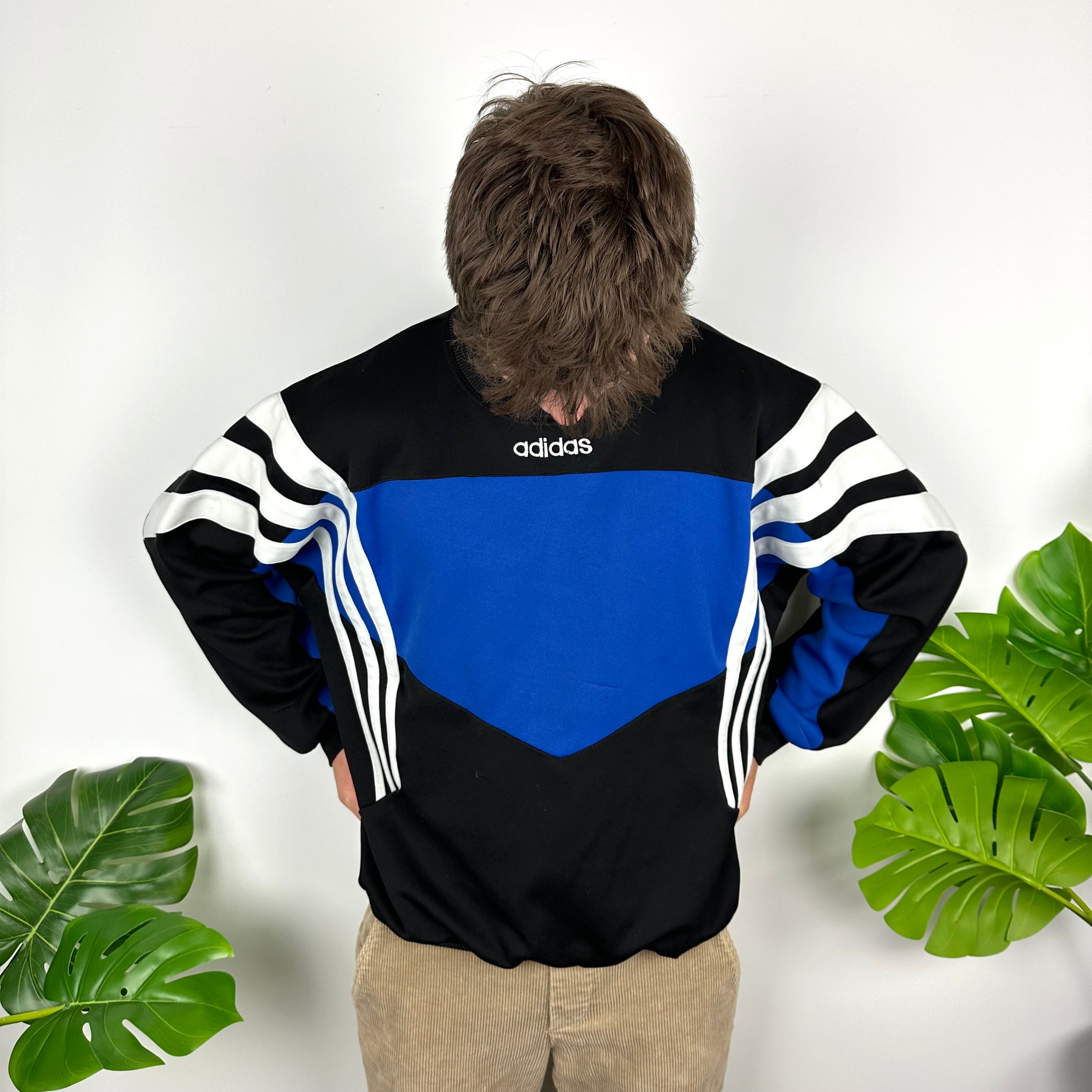 Adidas Black & Blue Embroidered Spell Out Colour Block Sweatshirt (L)