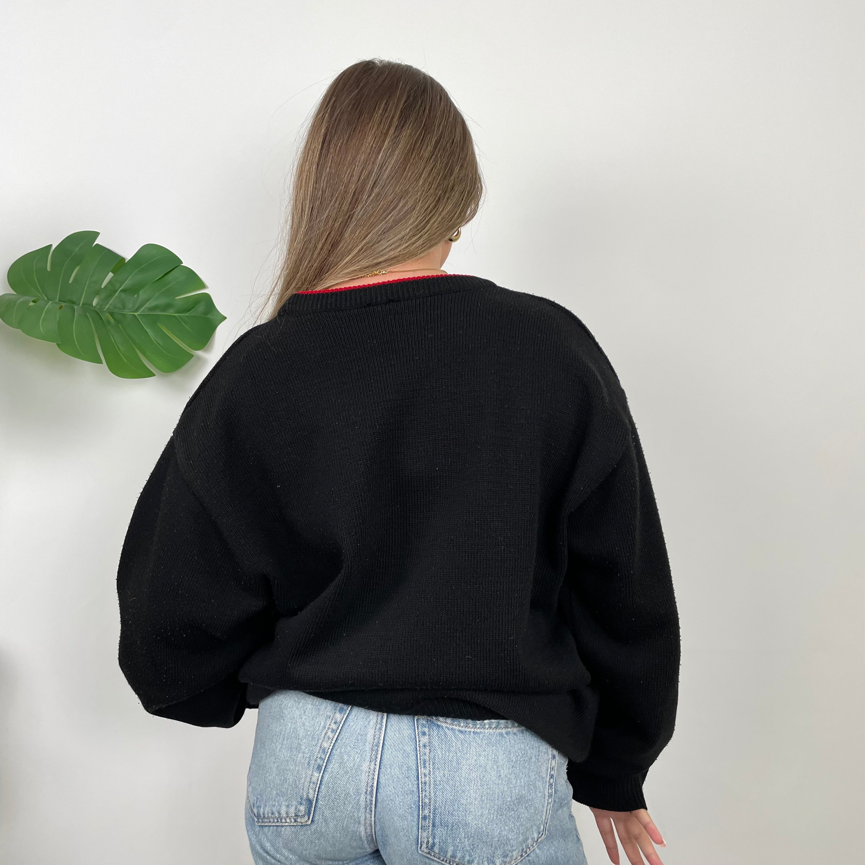 Nike RARE Black Embroidered Swoosh Knitted Sweater (L)