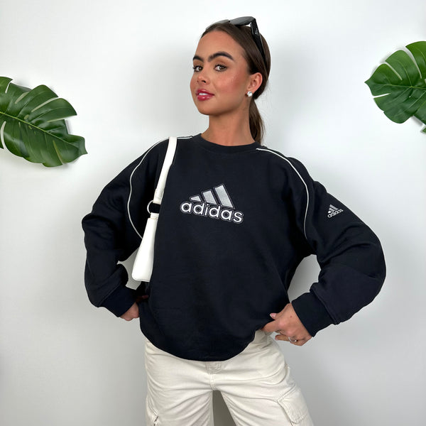 Adidas Black Embroidered Spell Out Sweatshirt (M)